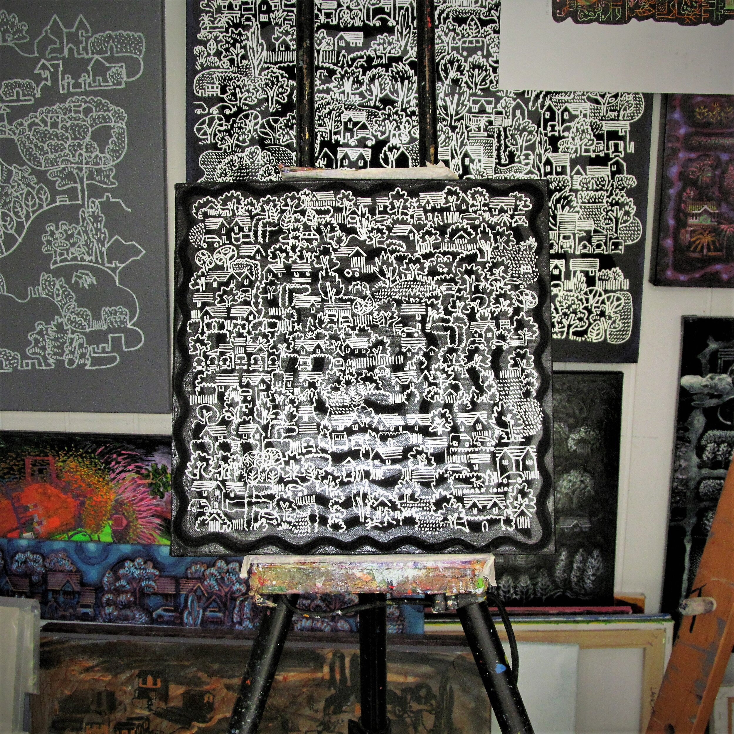 Mark Howard Jones Silver Moon walk Acrylic landscape painting canvas in studio