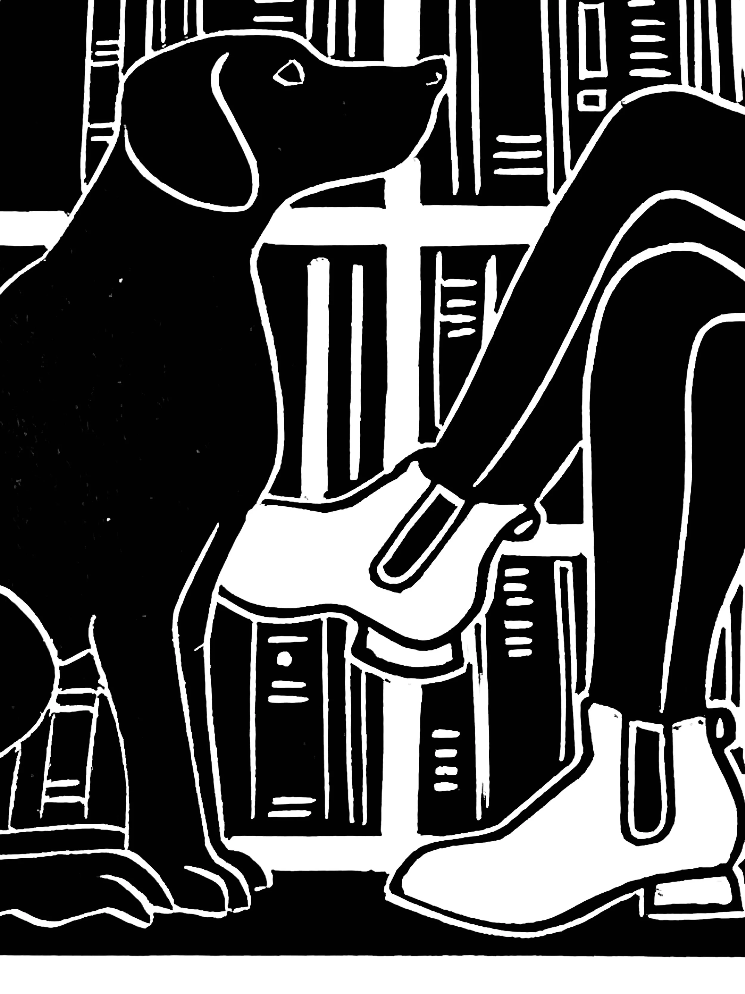 Open Book Linocut print labrador + shoes MHJ 2025.jpeg