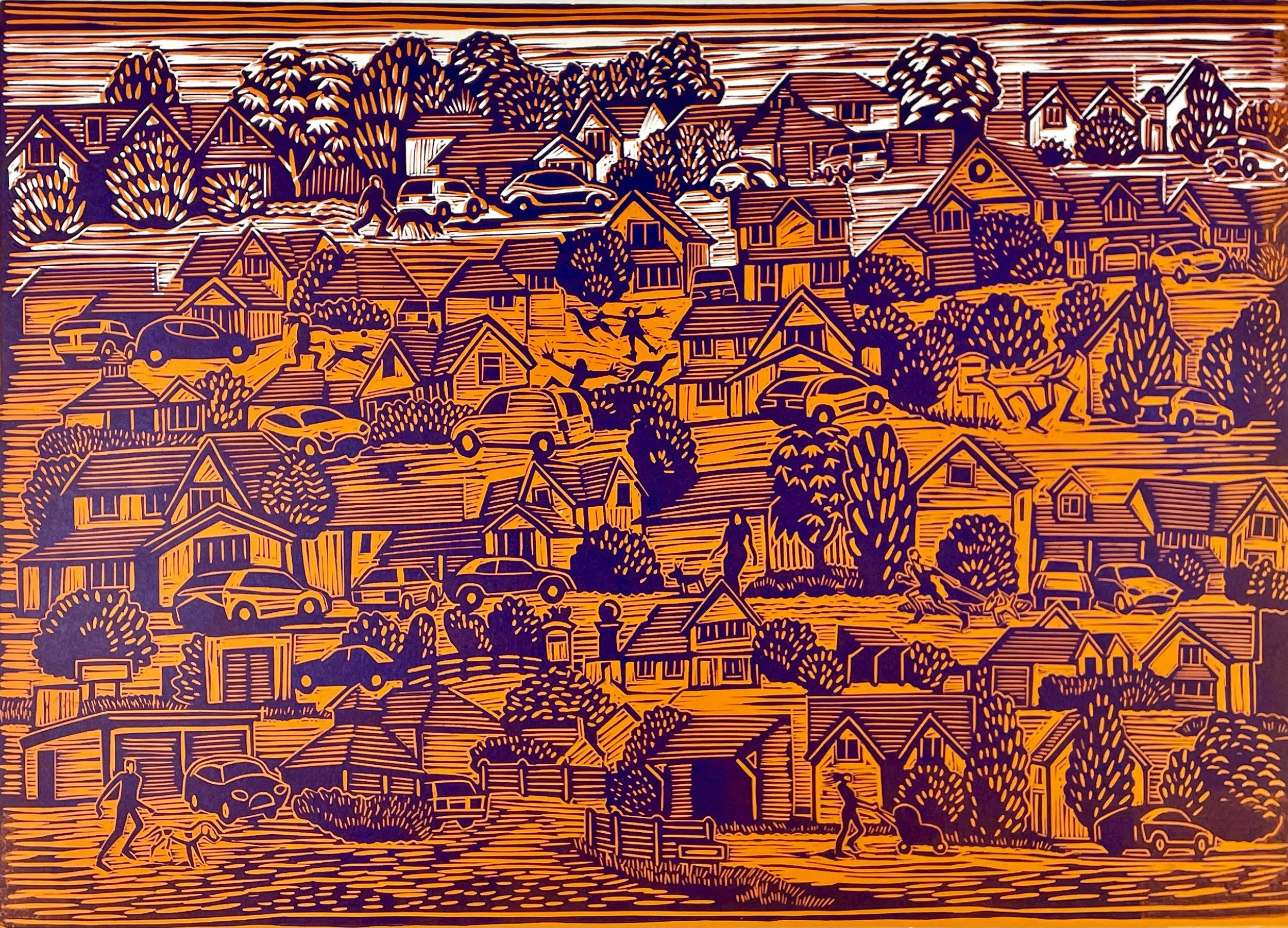 Evening Walk, linocut 56 x 30 cm Mark Jones