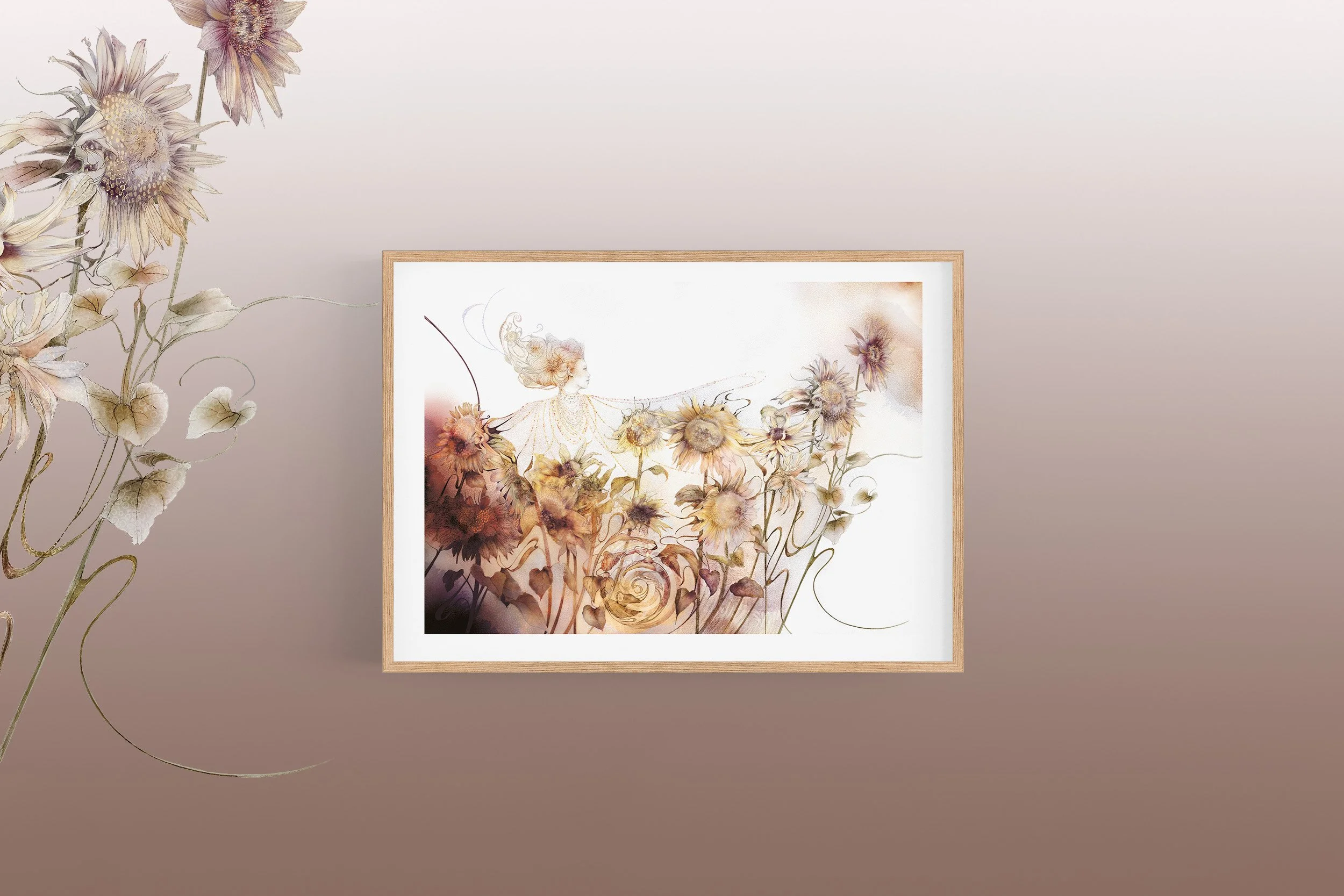 Beautiful watercolour print sunflowers