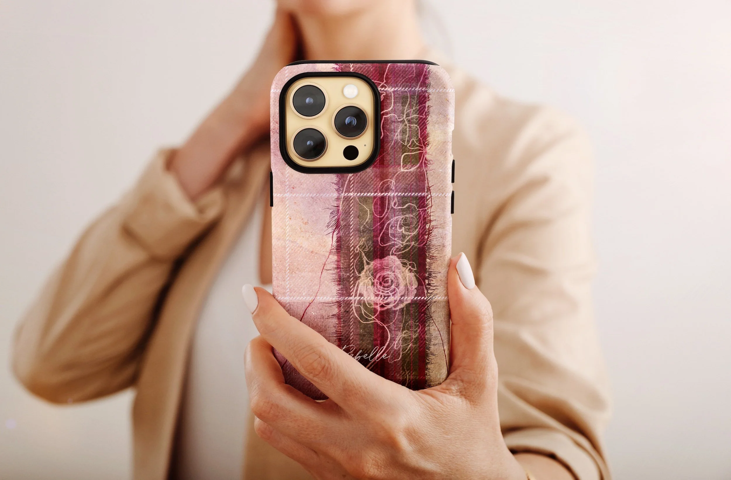 Coque iPhone décorative, motif tartan écossais dessiné à la main