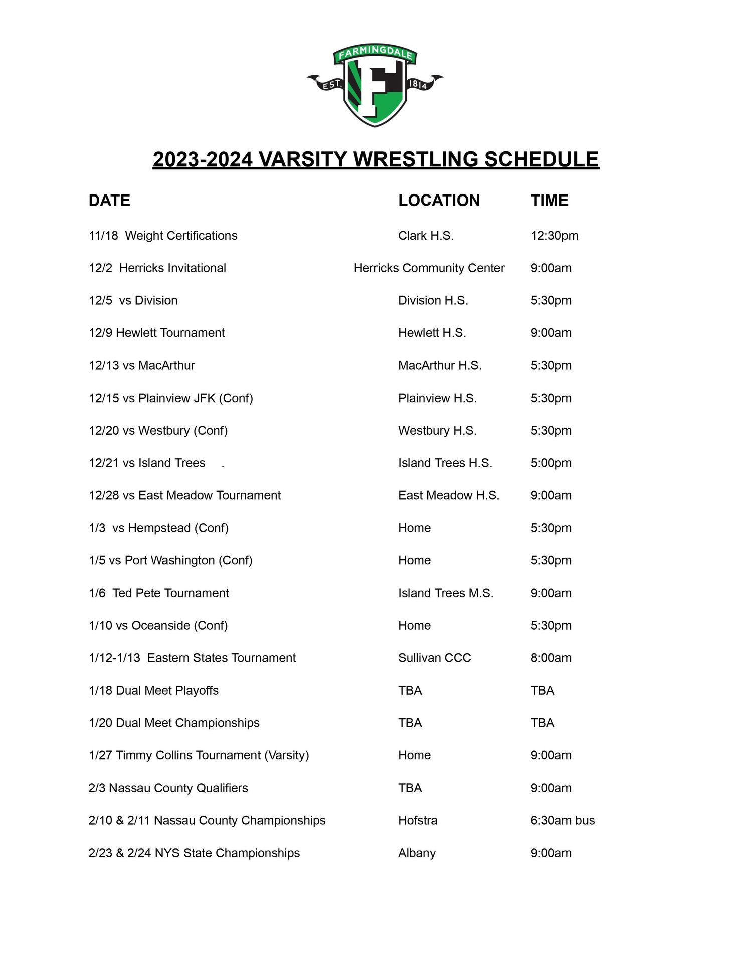 Schedule Farmingdale Wrestling schedule-farmingdale-wrestling