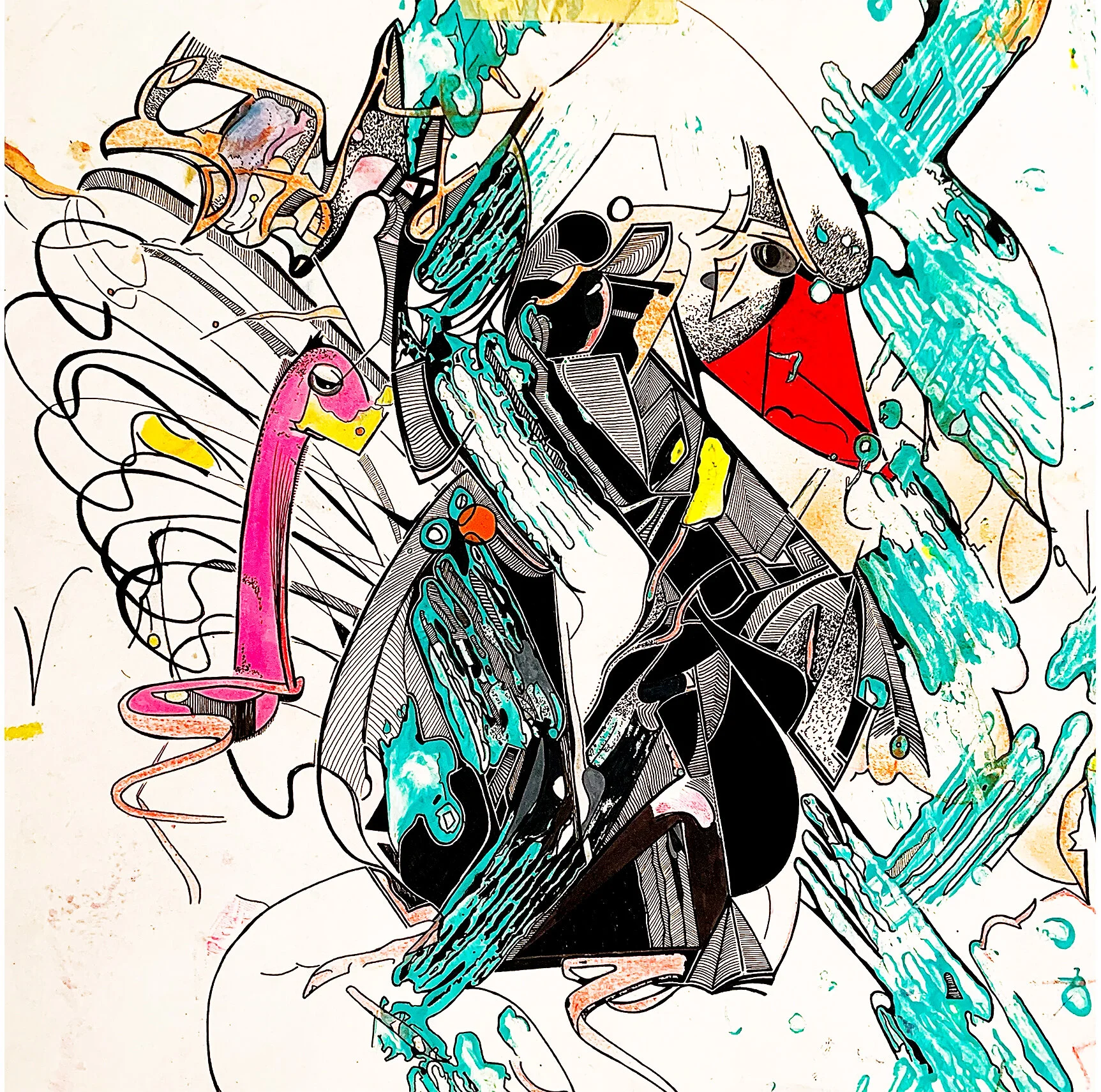  Birds  
 2021
 Mixed media on paper
 58 x 58 cm 
 framed