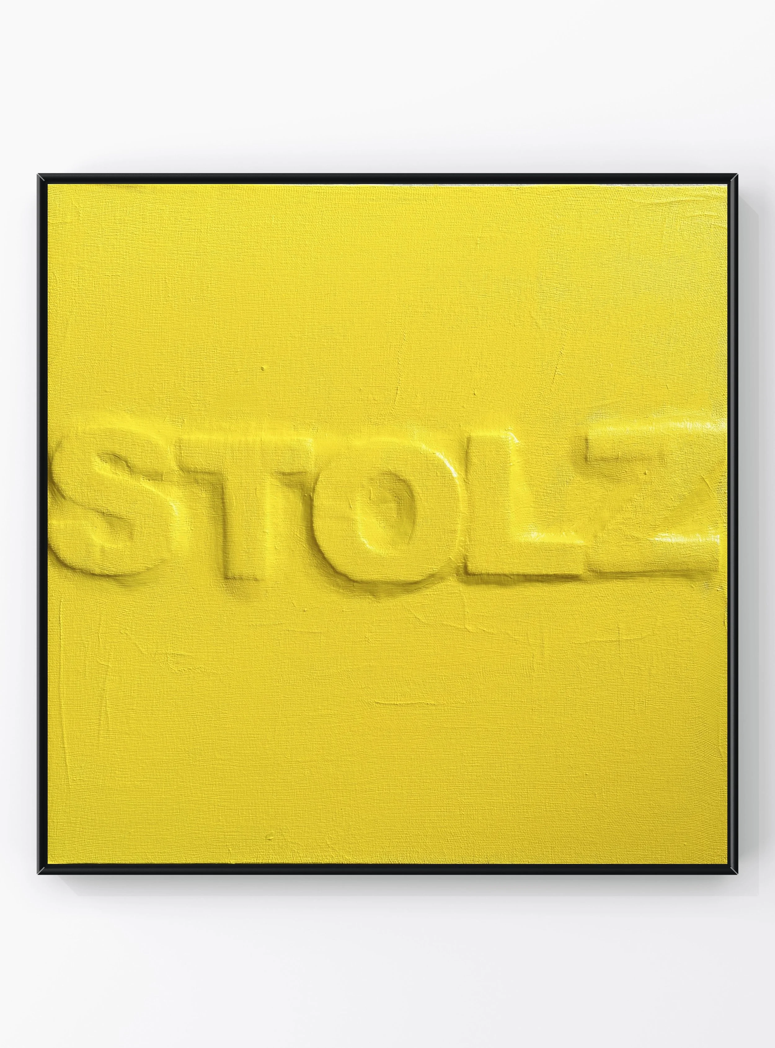 Stolz  
 2026
 Linen, cardboard and acrylic paint on wood
  Framed