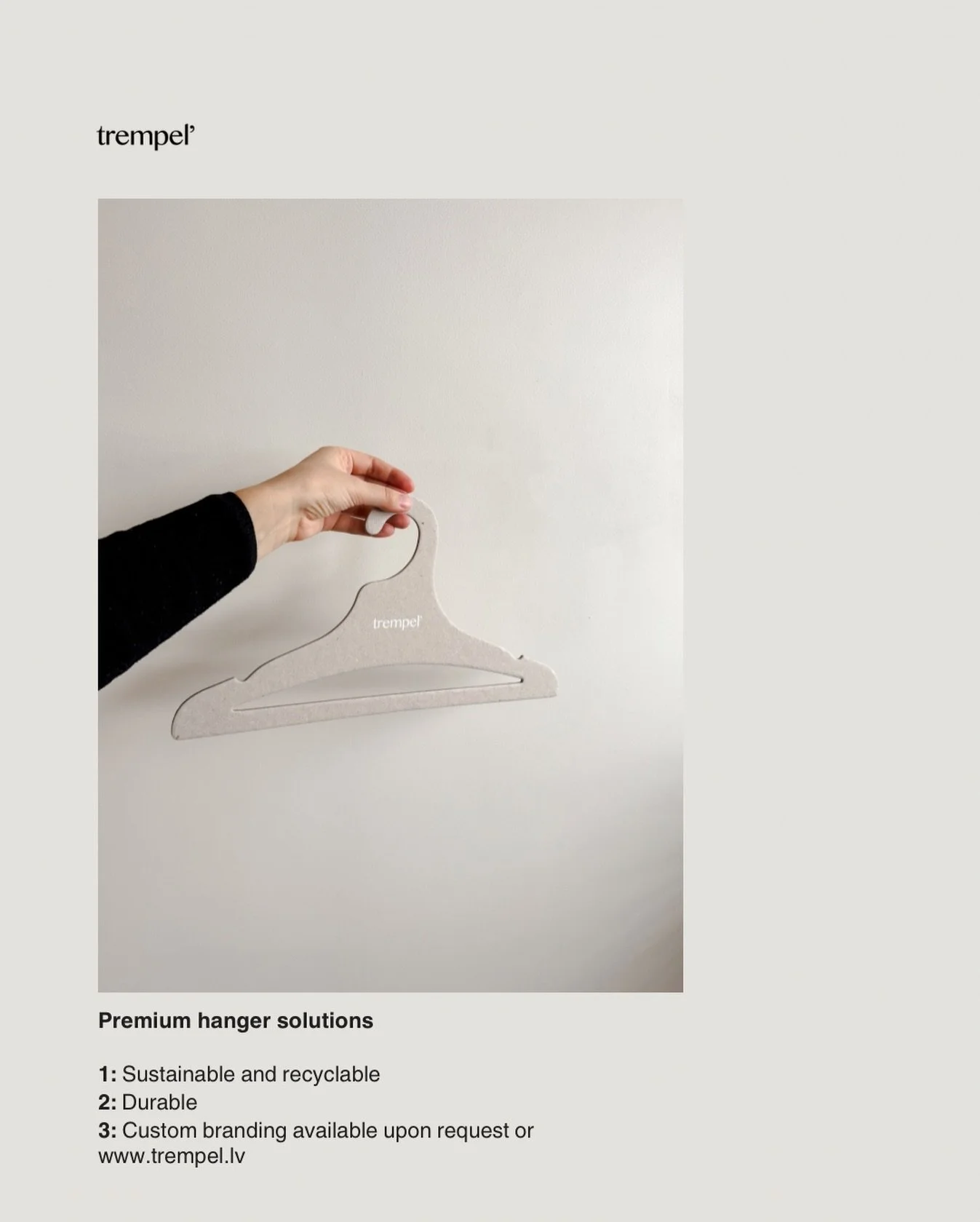 Premium hanger solutions for brands.

Sustainable, durable, and thoughtfully designed for retail and showroom use.

Wholesale and custom branding available.

📩 Write to us or www.trempel.lv

#whosale #whosaleretail #retaildesign #hangers