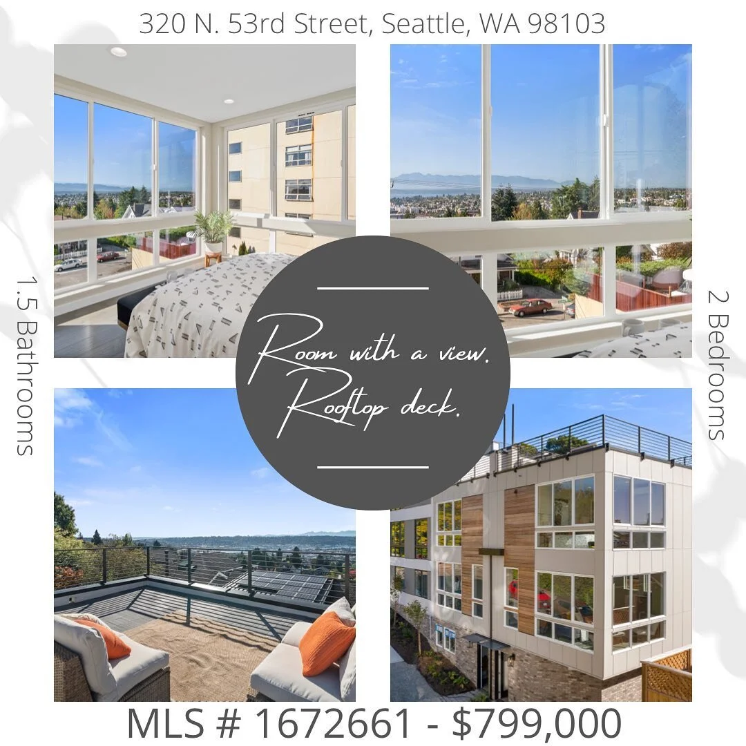 The last unit available in Phinney Animal! Unobstructed 130 degree views of the Puget Sound. Parking spot with electric plug. Rooftop deck! This unit is amazing. Contact us today to make it yours! #soundteamrealty #seattle #phinney #woodlandparkzoo #