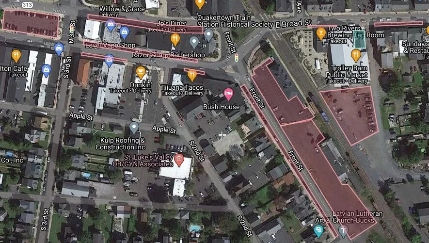 Quakertown parking map showing available parking near ALLEVIATE