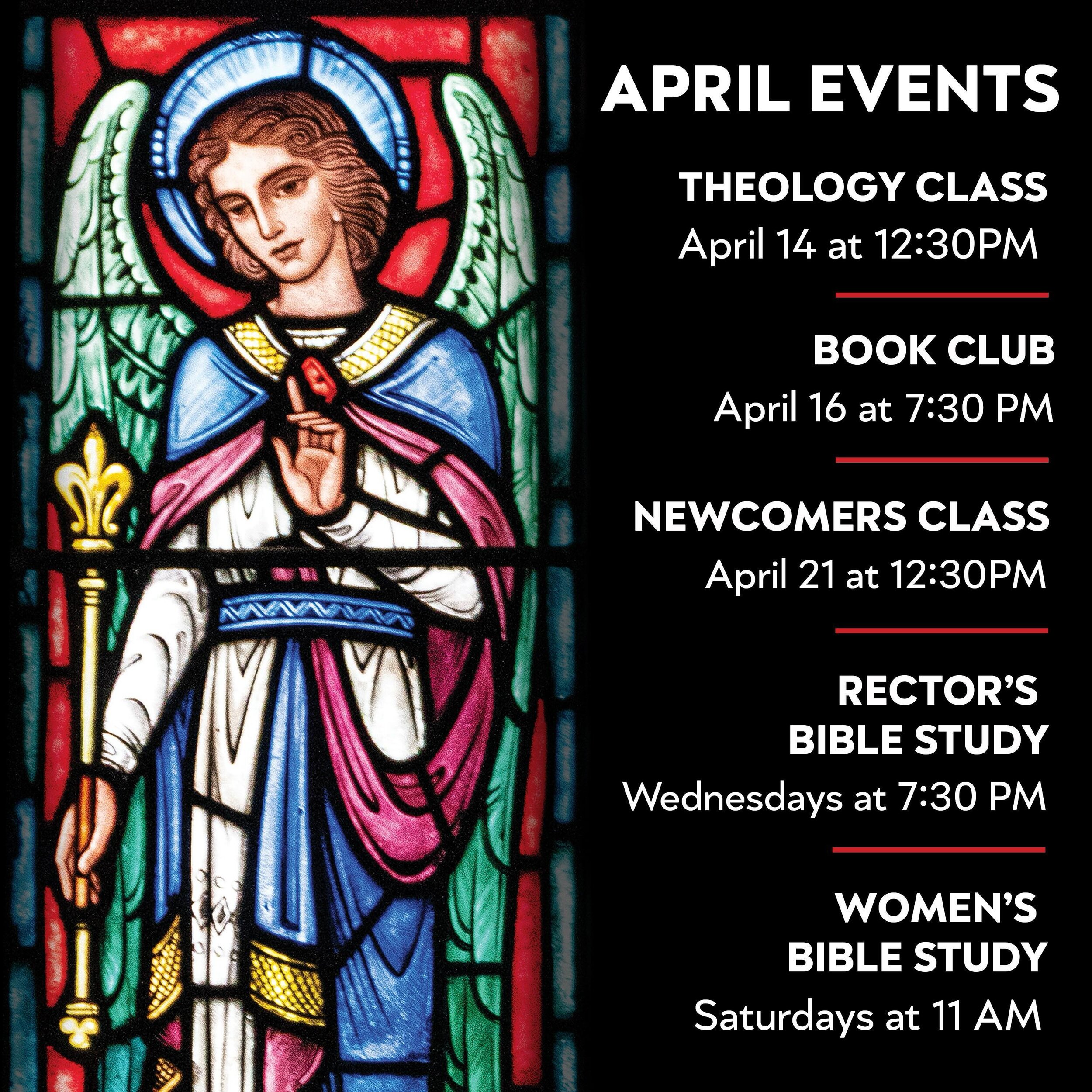 We warmly thank all parishioners and guests who joined us for prayer and celebration during Holy Week!  We are back to our regular programming with a continuation of our Theology of the Cross: Where God Meets Man class with Charlie Ziemmann, Book Clu