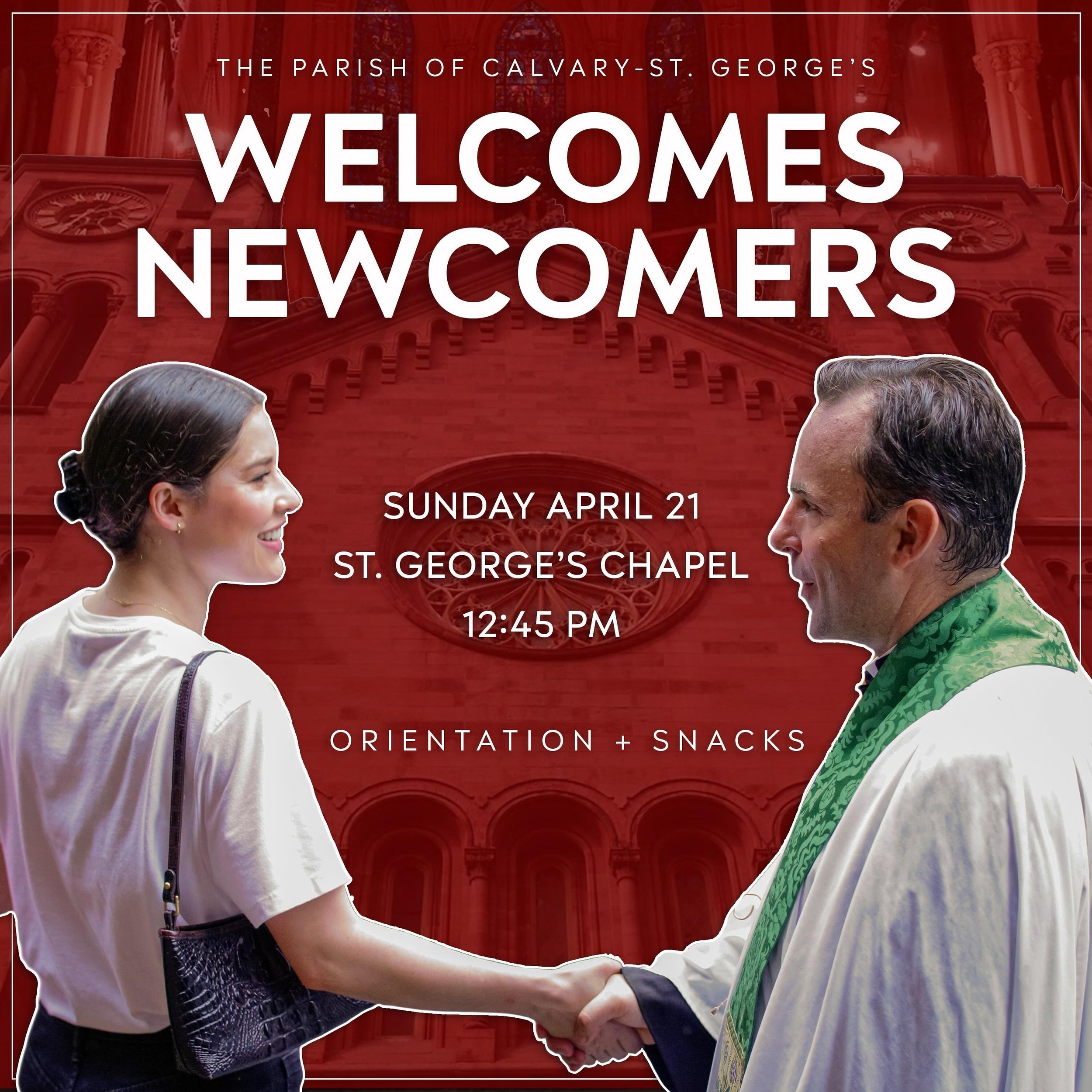 Here at Calvary-St. George&rsquo;s we hold a quarterly special orientation event to welcome those who have recently joined our church. Our next Newcomers Class will take place on Sunday April 21 at 12:45PM at St. George&rsquo;s Church following our 1