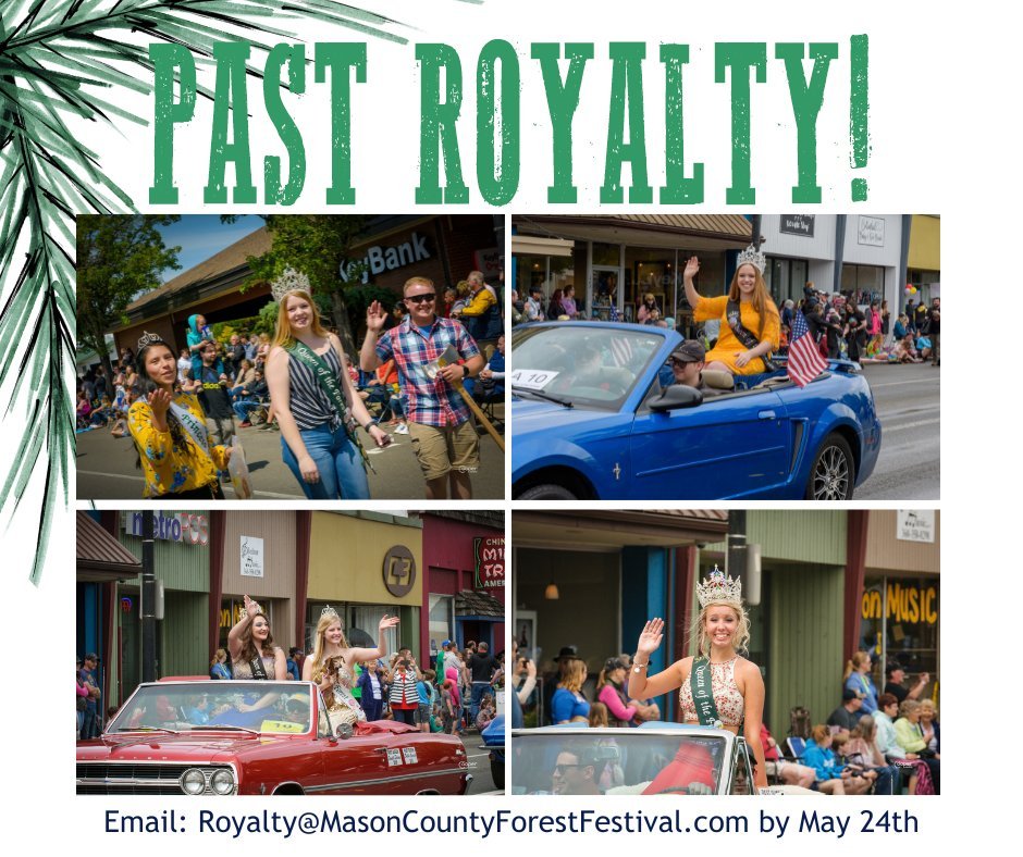 FORMER ROYALTY: You're invited to the 80th Forest Festival! We'd love to see as much past royalty (Smokeys too!) represented in the parade this year as possible. Interested? Please send your name, title(s), year(s) on court to Royalty@MasonCountyFore