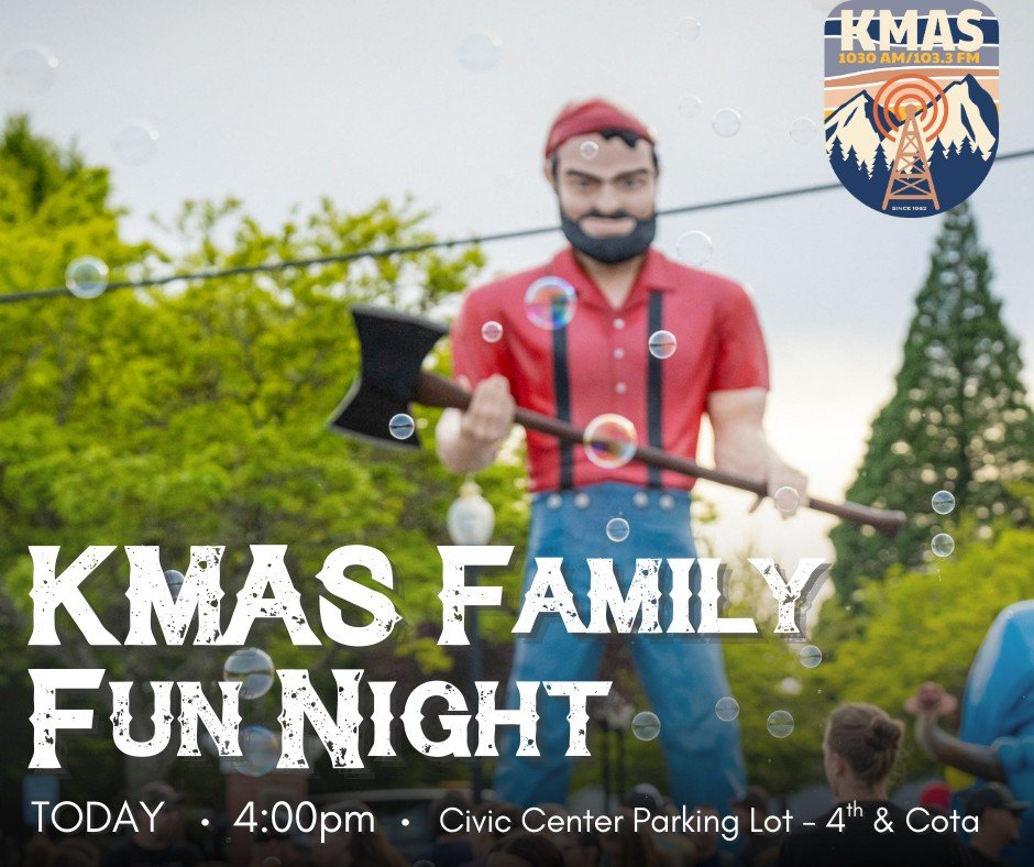 KMAS Family Fun Night TODAY! Come hang out with Forest Festiv@kmasradio and @explorehoodcanal  in the Civic Center Parking Lot. 
Food Trucks | Fire Safety | Wildfire Prevention | Giveaways | Touch a Truck | Axe Throwing

425 West Cota Street, Shelton