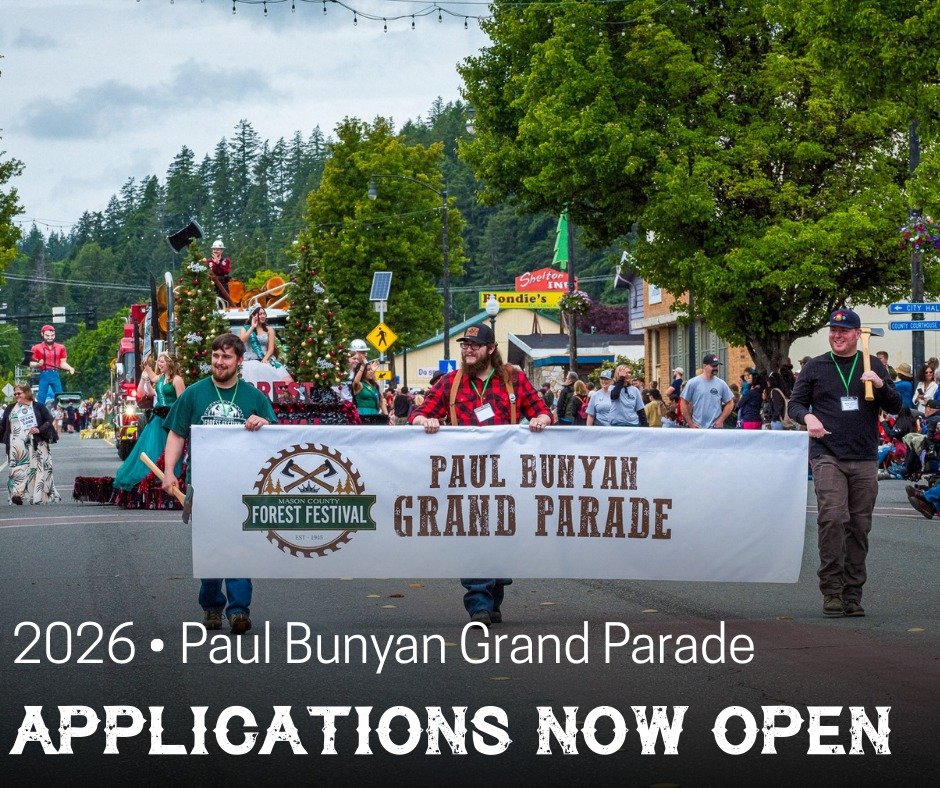 Parade Applications | NOW OPEN

Reserve your place in the 82nd Paul Bunyan Grand Parade - May 30, 2026

Online Applications: https://www.masoncountyforestfestival.com/parade