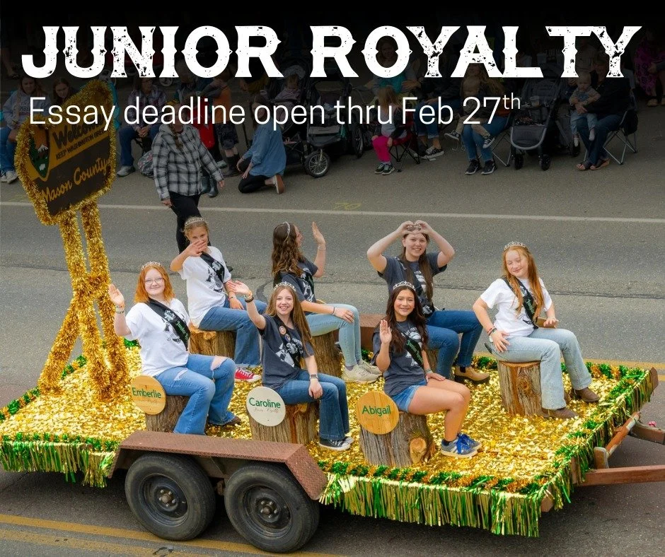 2026 Mason County Forest Festival Junior Royalty | Apply TODAY!
We're looking for one student from each middle school / junior high to represent their school at Forest Festival this year. 

Find out more: https://www.masoncountyforestfestival.com/jun