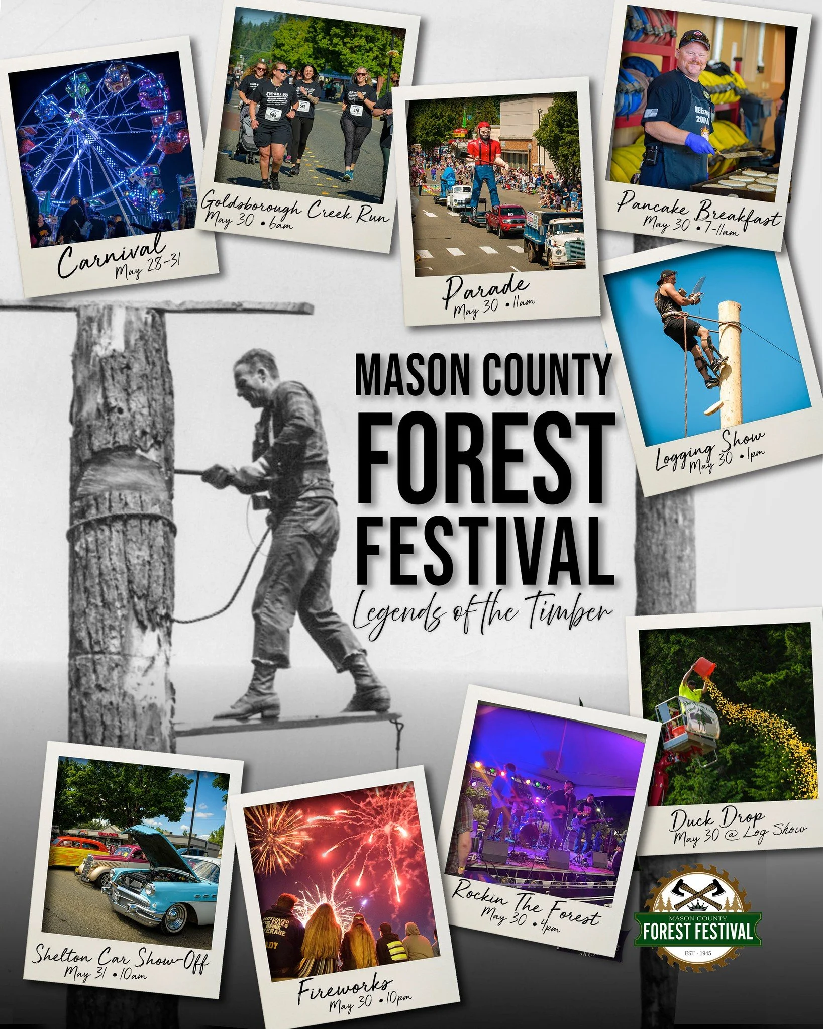 There's so much to see and do during 🌲 FOREST FESTIVAL!
✨ May 28-31
Here's the quick list:
CARNIVAL -  all weekend &bull; 1st &amp; Grove  l  Various Hours
GOLDSBOROUGH CREEK RUN  l  May 30 &bull; Various Start Times &amp; Locations
FIREFIGHTER&rsqu
