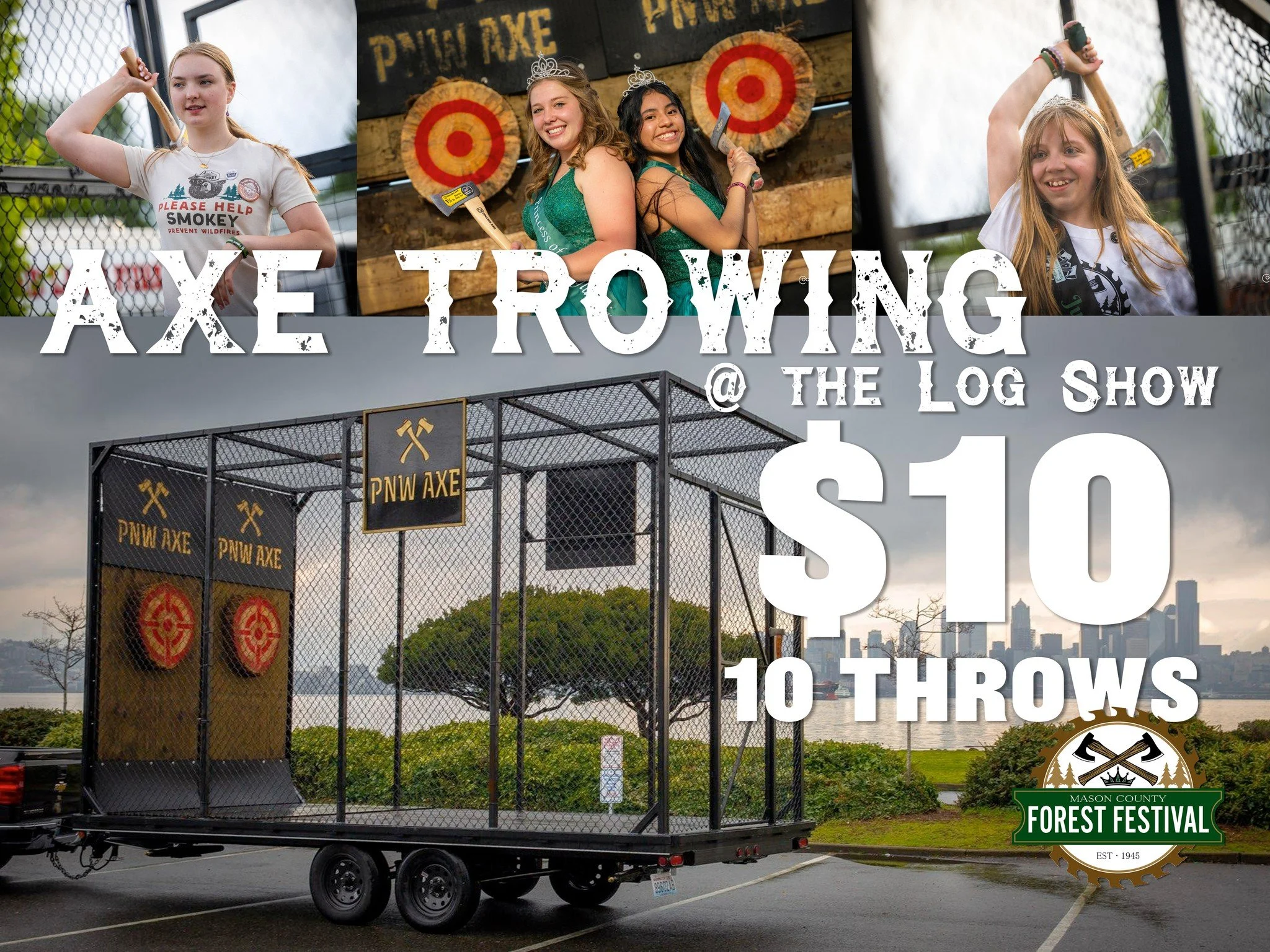 Don't forget to try your had at AXE THROWING tomorrow at the Logging Show!  @@pnwaxe will be there so you can hone your skills......maybe you can be the next competitor at the logging show! 💪🌲🏆
Just $10 for 10 Throws.
Bring your friends and have s