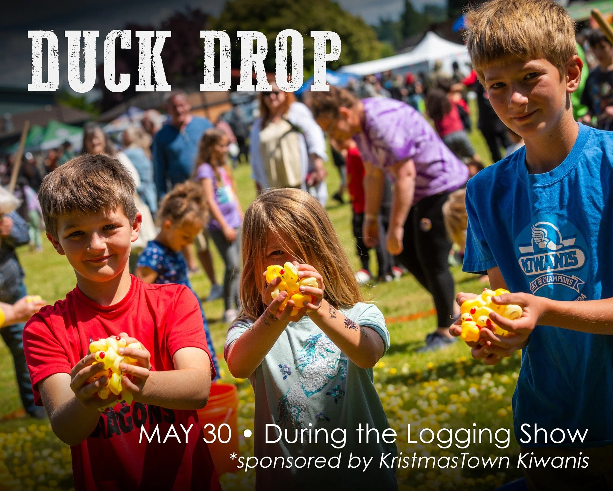 ✨The KristmasTown Kiwanis DUCK DROP will be happening during the Logging Show tomorrow!  It's just A BUCK A DUCK to participate.  Grand Prize is $1000!! Look for Kiwanis representatives on the parade route to purchase your ducks - and if they have mo