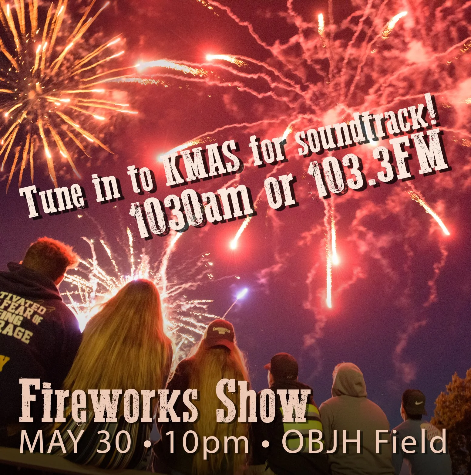 FIREWORKS 🎆 TOMORROW NIGHT!

See you out and around the Oakland Bay Jr. High field.
10pm &bull; Wallace Kneeland Blvd.

Be sure to tune into @kmasradio for a soundtrack too!