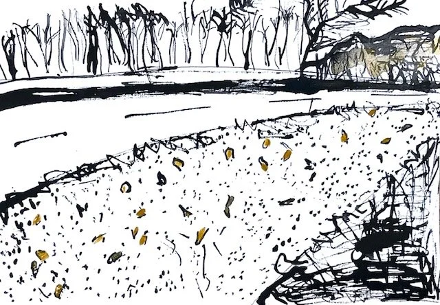 Cyfres Gaeaf Adre // Welsh Winter Series // 2026 // Ink and Turmeric // 21cm x 29.7cm 