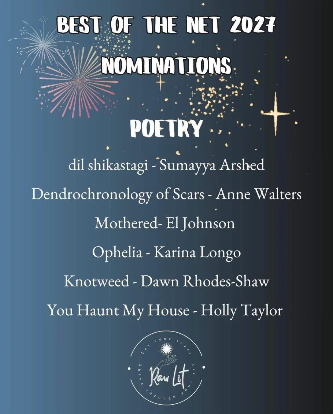 Raw Lit poetry nominations - Best of the Net 2027