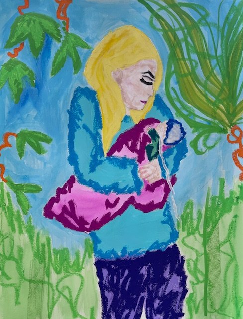 Mama, Baby, Feeding Tube // 2026 // Mixed Media // 57cm x 77cm