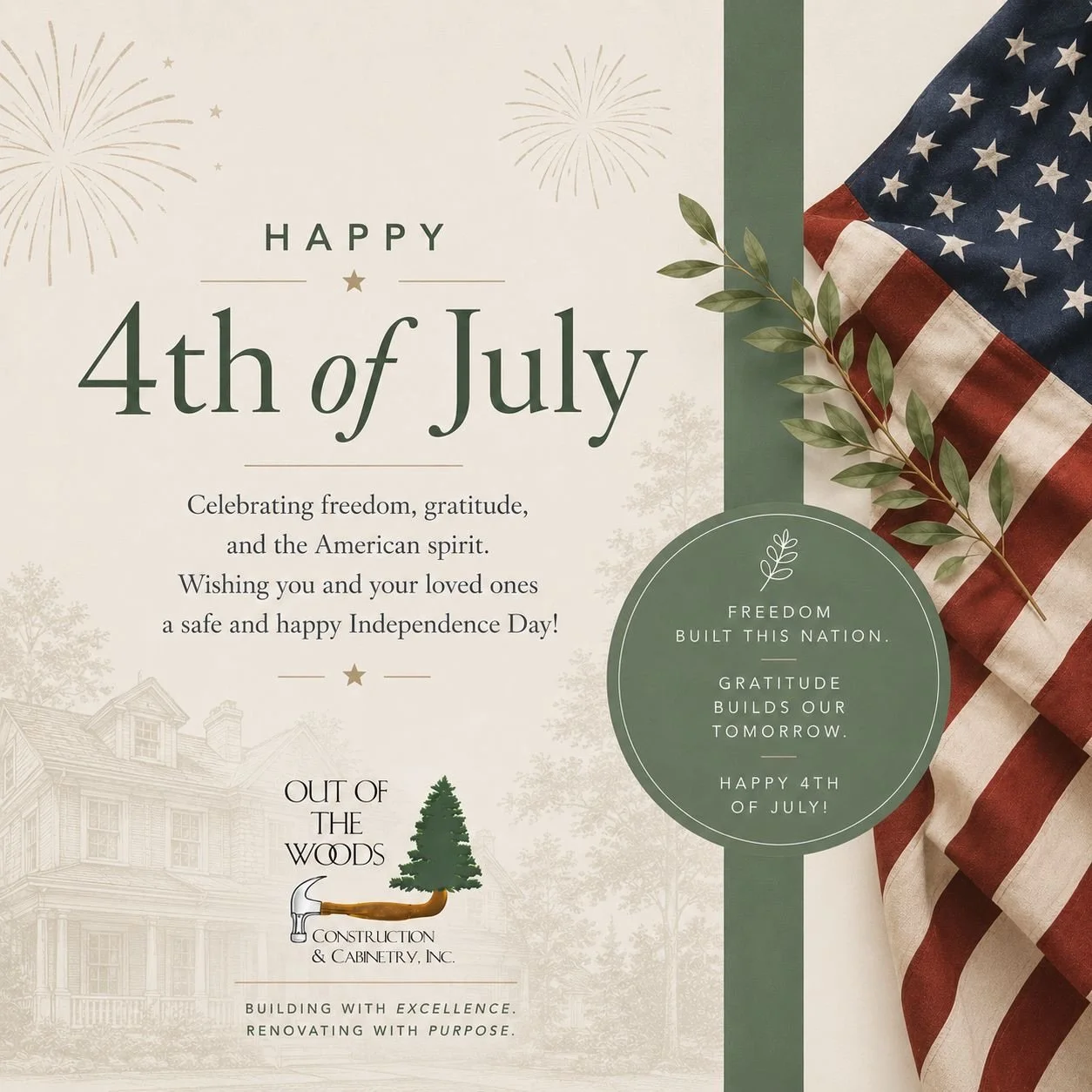 Celebrating freedom, craftsmanship, and the place we all call home. 🇺🇸

Wishing our clients, partners, and community a safe and happy Independence Day.

Happy 4th of July! ✨

#Happy4thOfJuly
