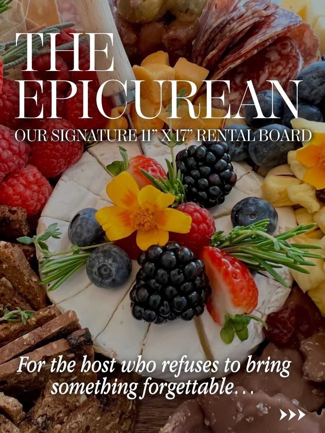 The Epicurean features:

Four artisan cheeses
🧀 Young Gouda
🧀 Ceamy Brie
🧀 Aged Cheddar
&hellip;and a rotating seasonal selection sourced locally whenever possible.

Three premium meats folded and layered for both texture and balance.

🥓 Driftles