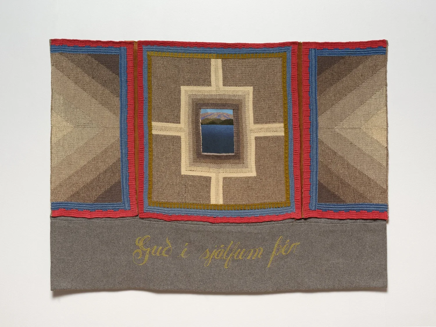 Hildur Hákonardóttir - God in You. 1970. Wool, embroidery and mirror, 100x130 cm. University of Iceland Art Collection.