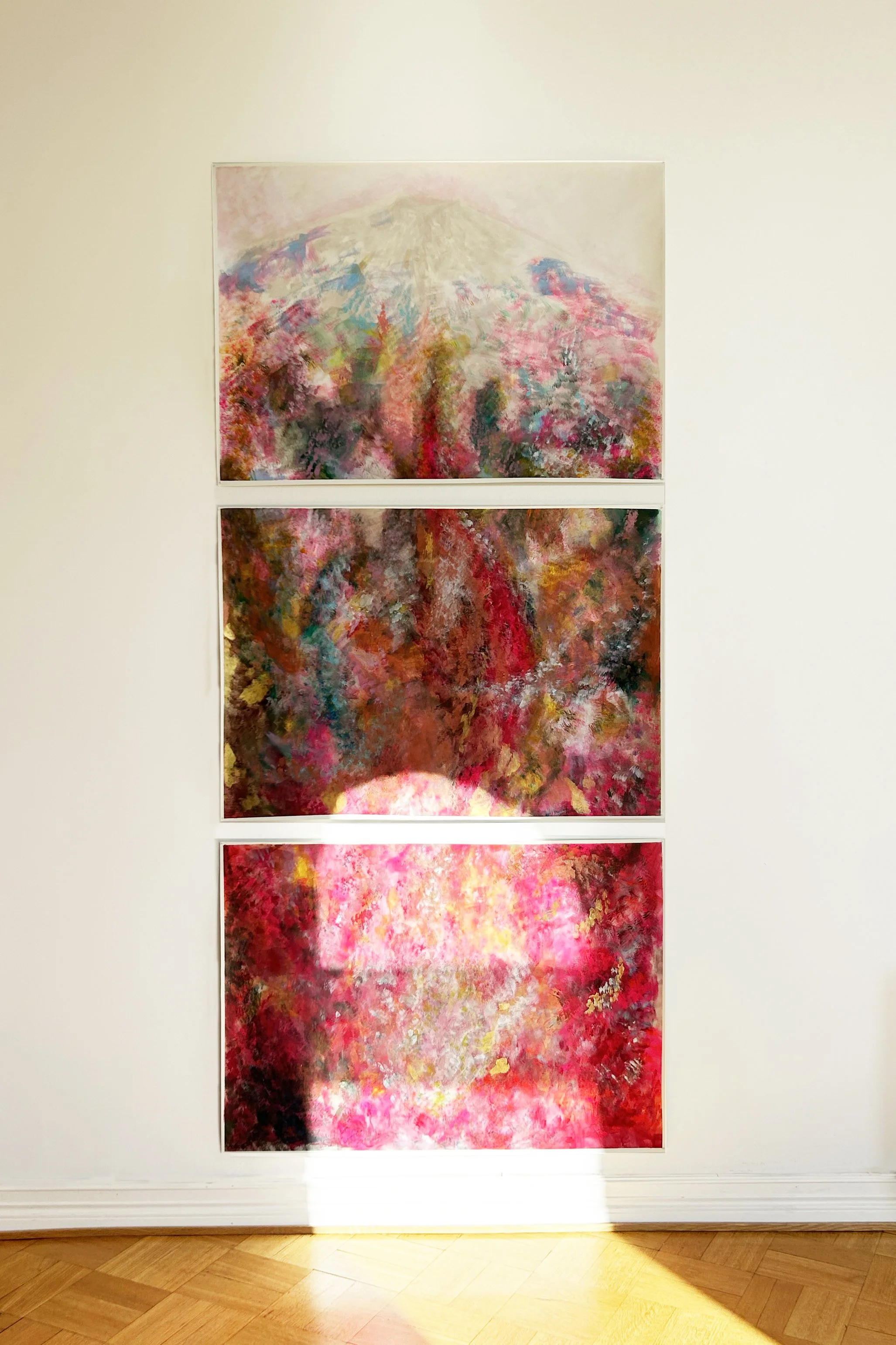 Vertical Landscape - triptych - acrylic on paper. 224.5 x 102 cm. 2026 