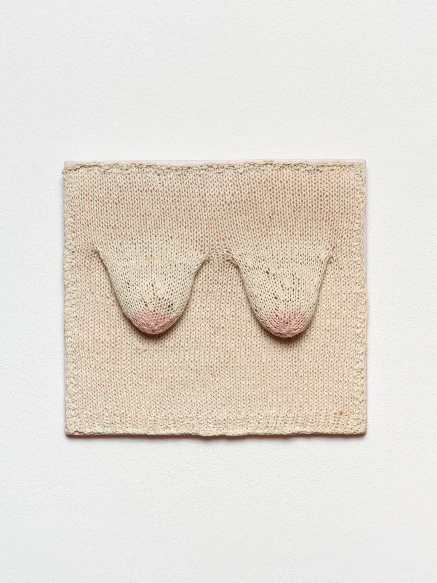 Hildur Hákonardóttir - Breasts - knitted wool and wood. 28x26x2 cm. 1971. The collection of Safnasafnið / The Outsider and Folk Art Museum