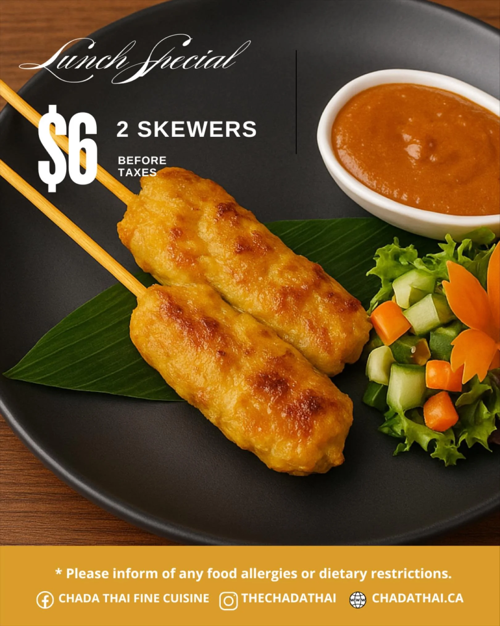 Hey Coquitlam! Just wrapped up a crisp fall run or crushed your morning workout? Treat yourself &mdash; you&rsquo;ve earned it! 💪🍴Swing by Chada Thai for our October Special &mdash; 2 perfectly grilled Chicken Skewers for just $6 (before tax)! 🔥
 