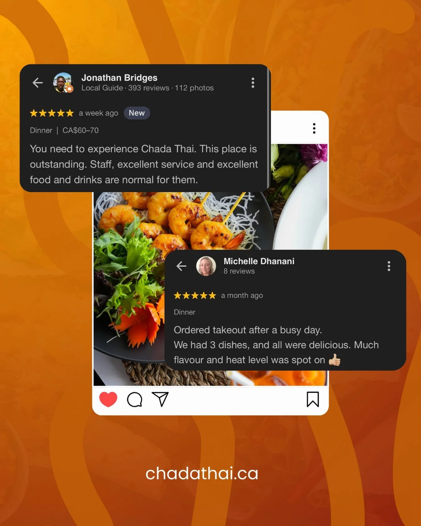 At the heart of Chada Thai is community! 🤍 Reading your reviews and feedback reminds us why we do what we do. Every shared experience, kind word, and suggestion helps shape Chada into the place we&rsquo;re so proud of.

If you&rsquo;ve visited us re
