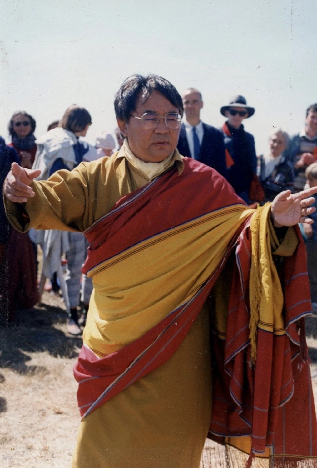Sogyal Rinpoche leading the first three-month retreat at Lerab Ling, Roquerdonde, France 1992 (Photo by N. L. Drolma)