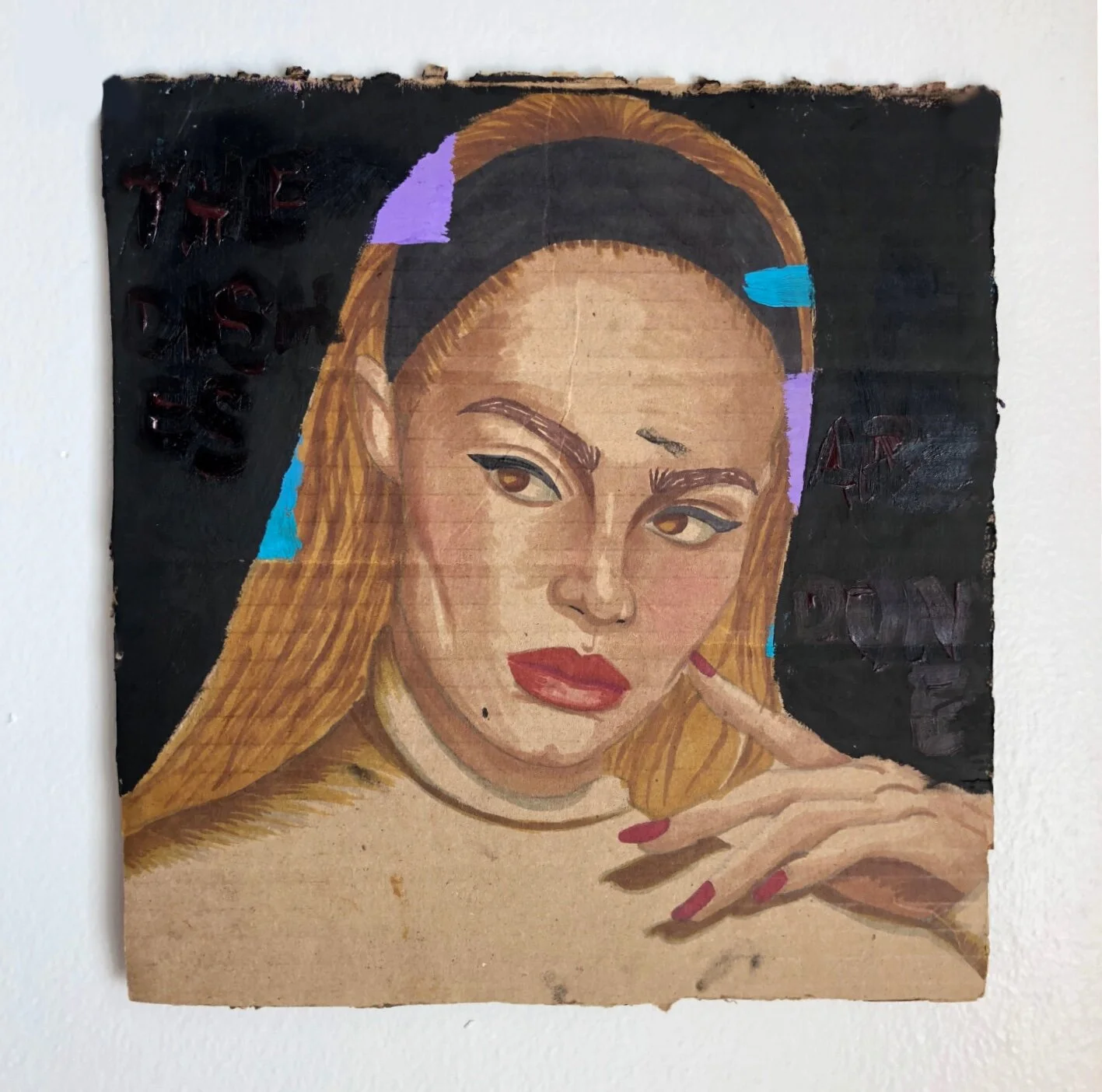 The Dishes Are Done, acrylic and pen on cardboard, 2019