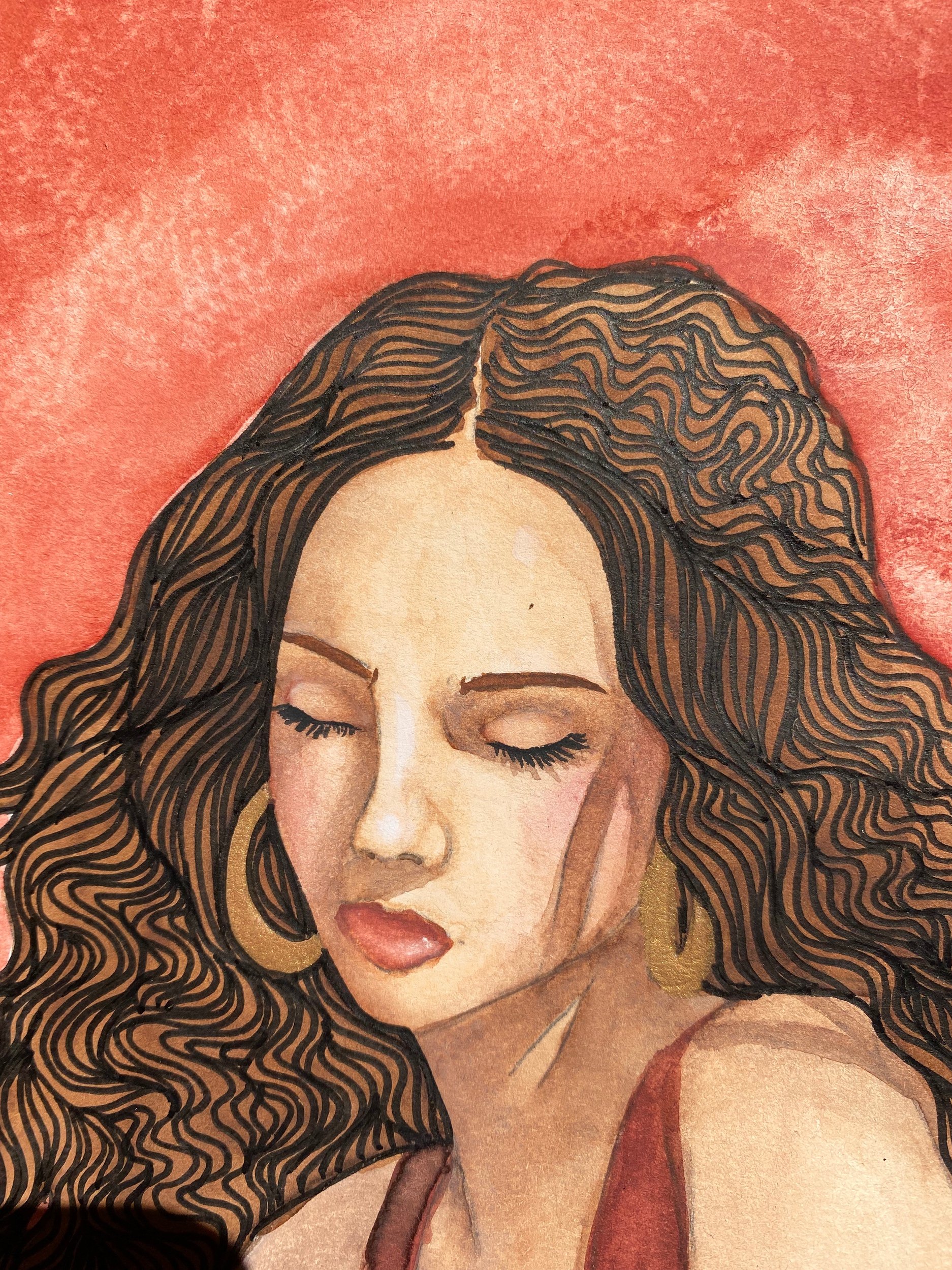 Red Kind Of Afternoon, watercolor on paper, 2022