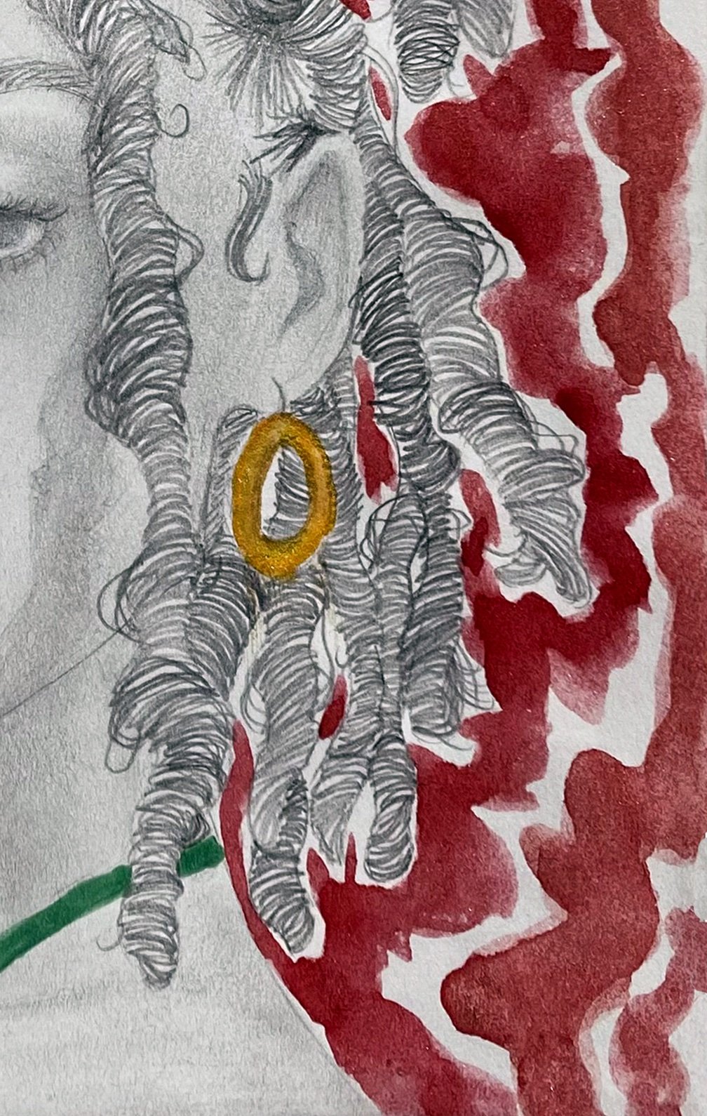 "Can I Help You?" watercolor and pencil, 2023