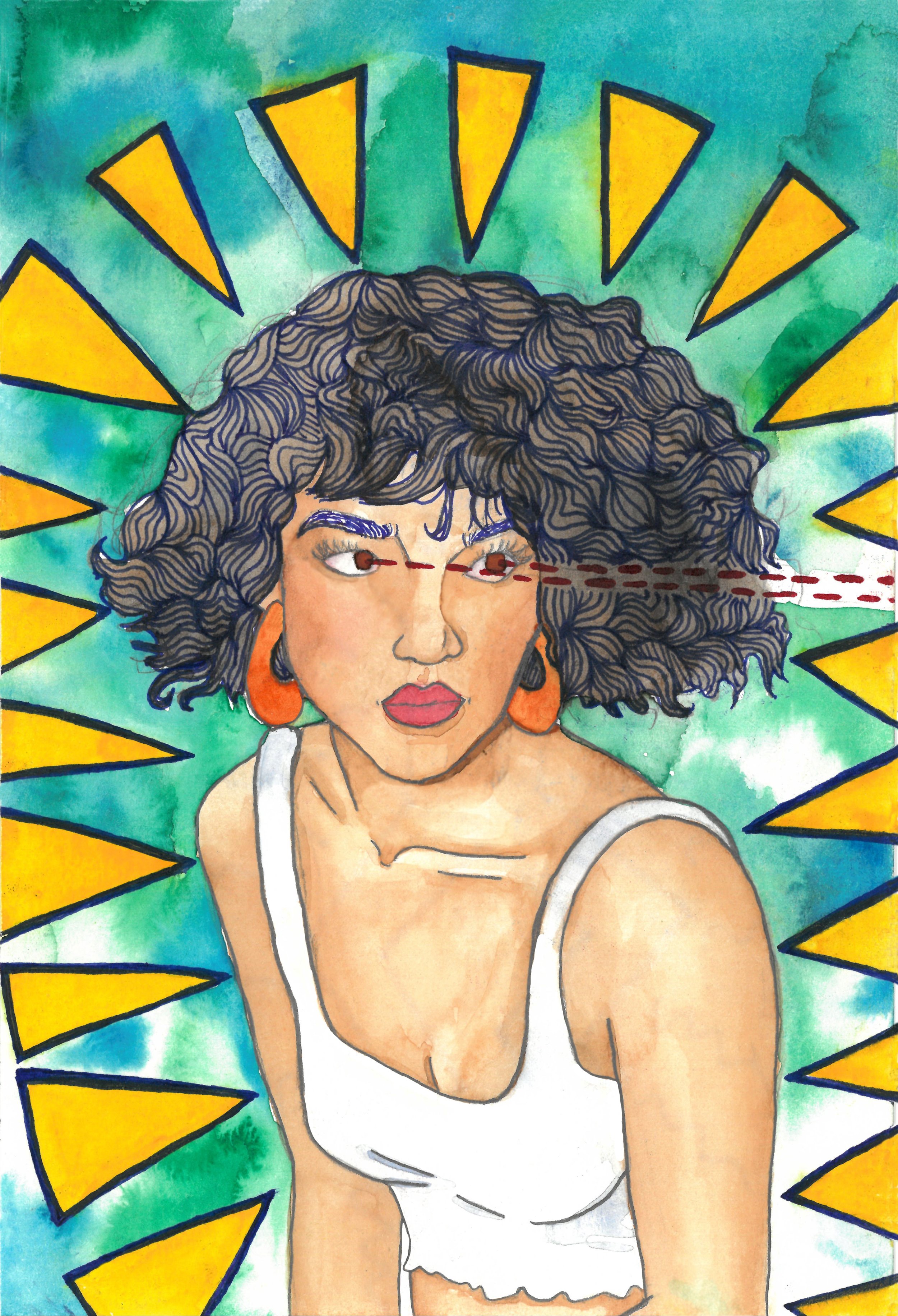 Laser Focus, watercolor on paper, 2020