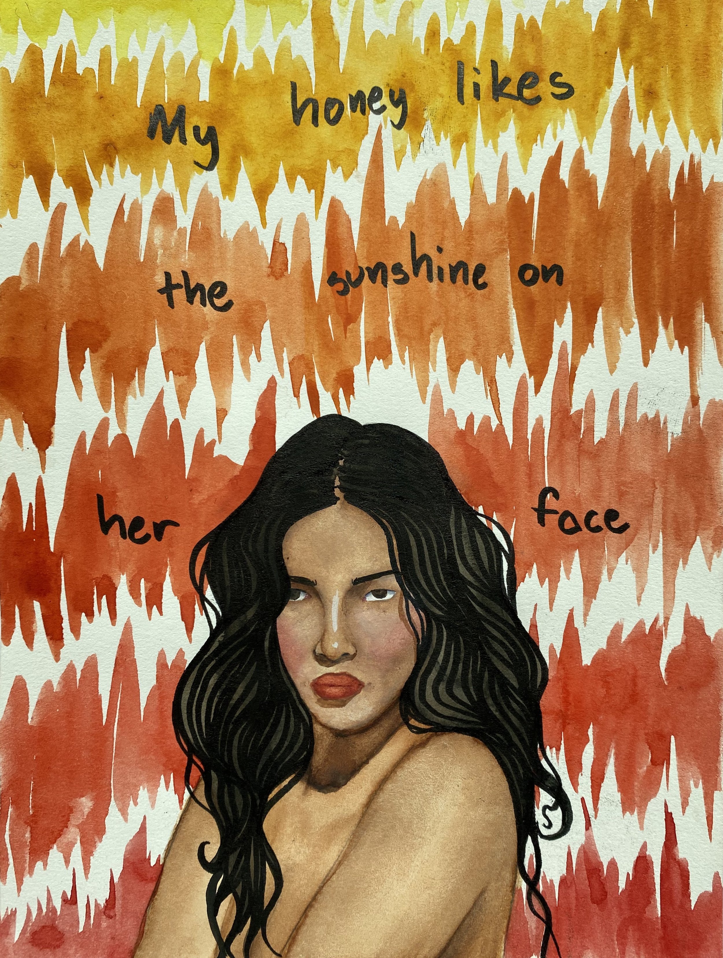 Sunshine On Her Face, watercolor on paper, 2023