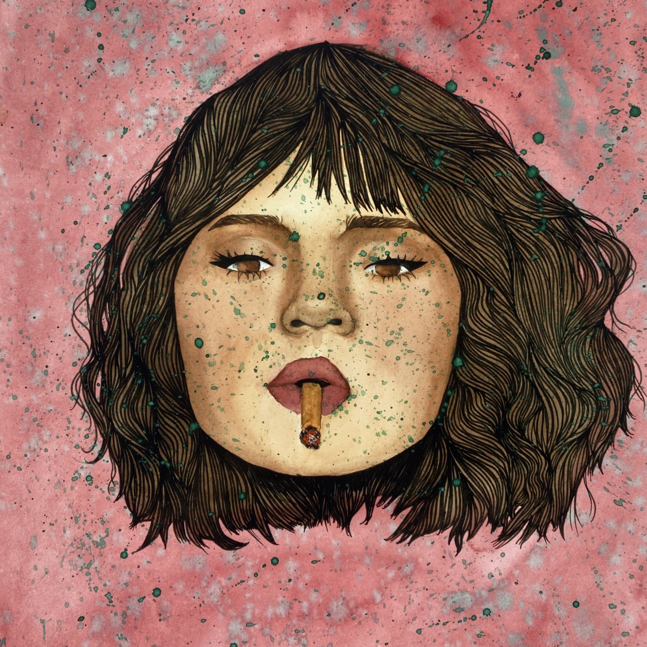 Here's To A New One, watercolor on paper, 2022