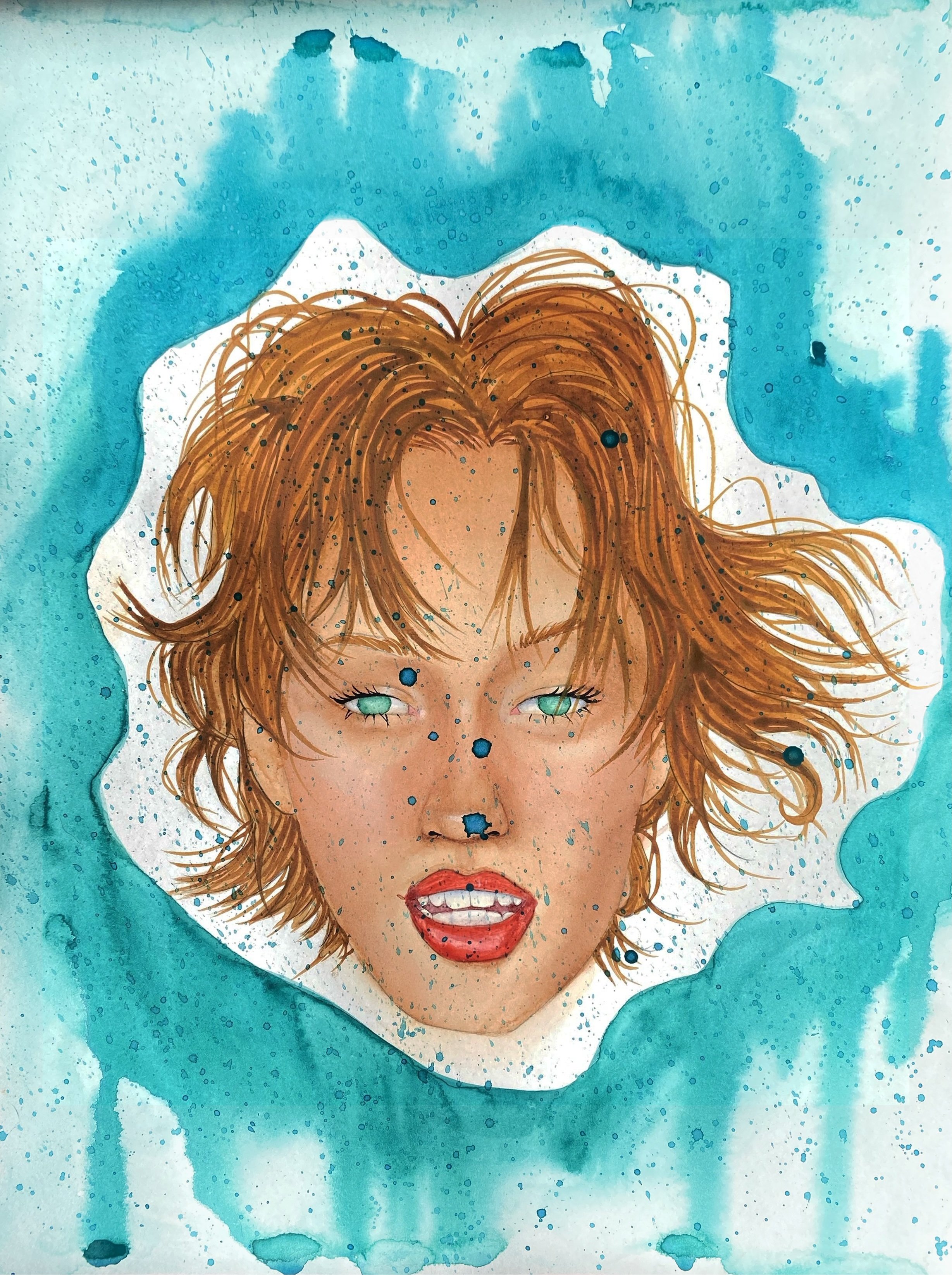 "Mid-Thought" watercolor on paper, 2024