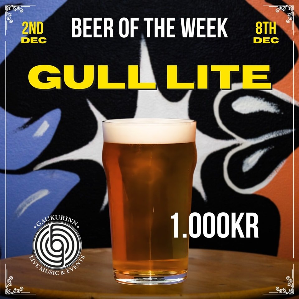 Beer of the Week is Gull Lite on tap for just 1.000kr! Nobody in town can beat this deal. Prefer a different beer and still want a good deal? Try our Beer and a Shot combo for just 2.000kr 🍻
