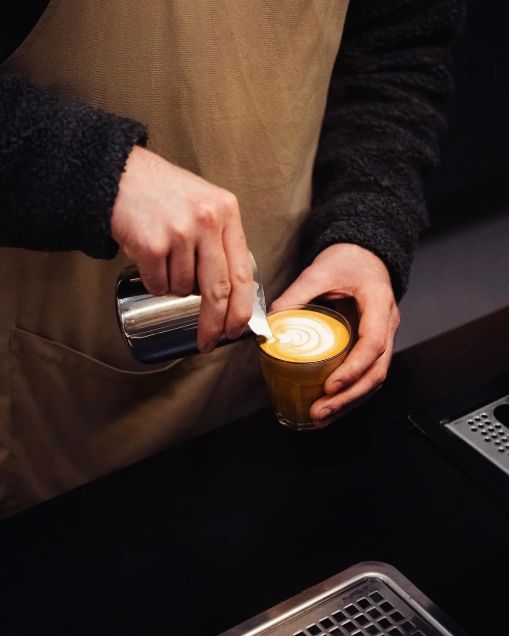 coffee art being poured at the hall in lancaster by atkinsons roasters