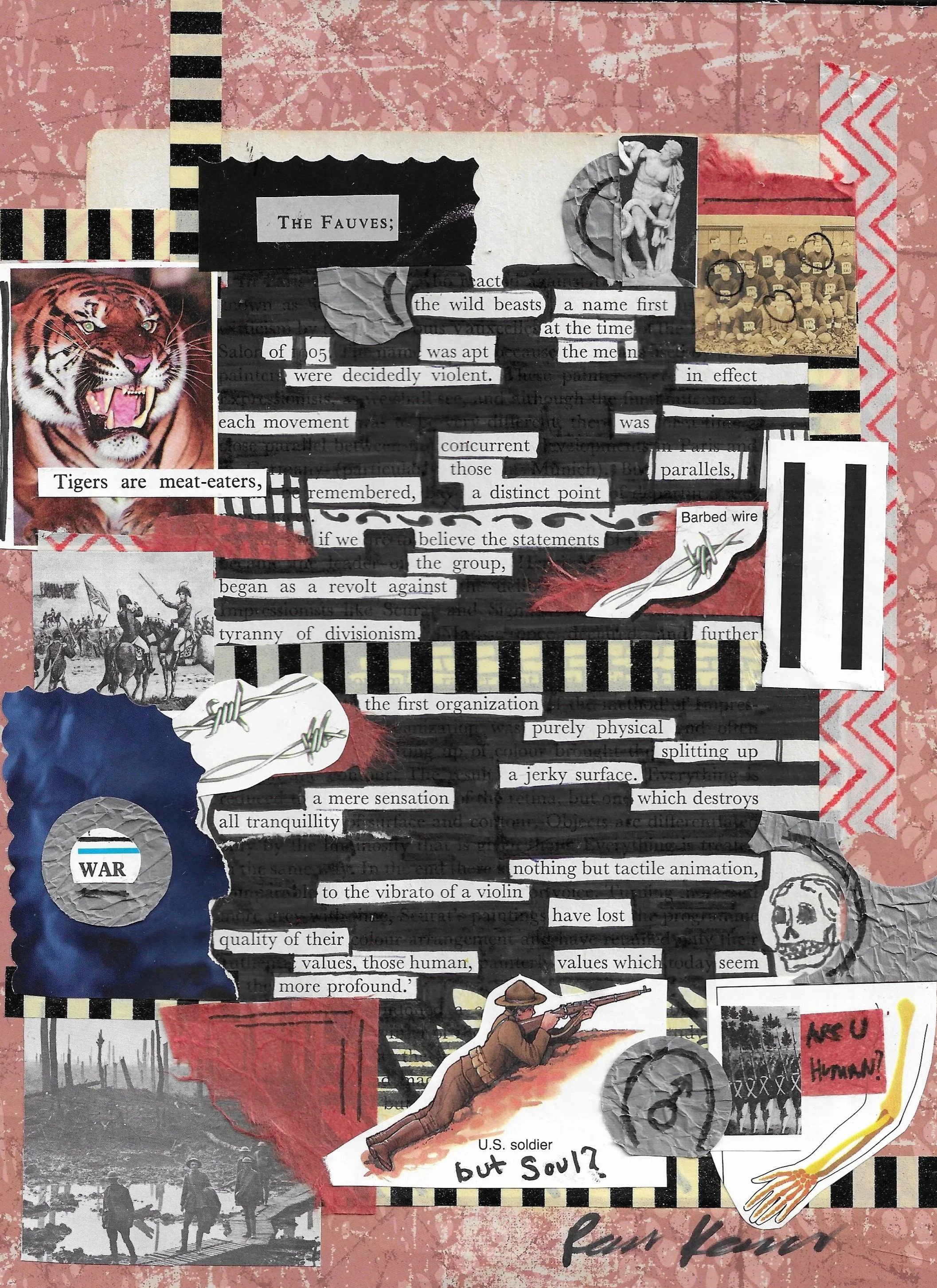 "Les Fauves (The Beasts)" Mixed media collage on paper, 2026.