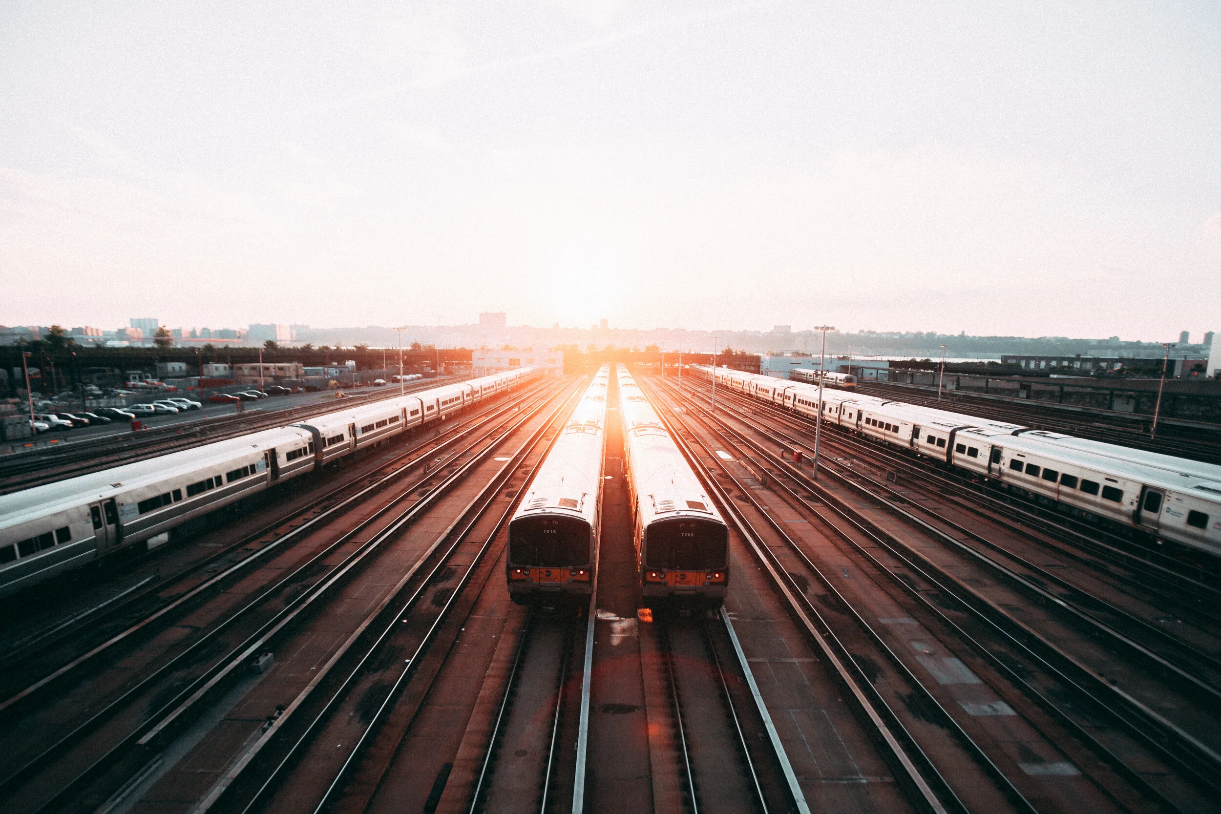 New York City Trains at Sunset