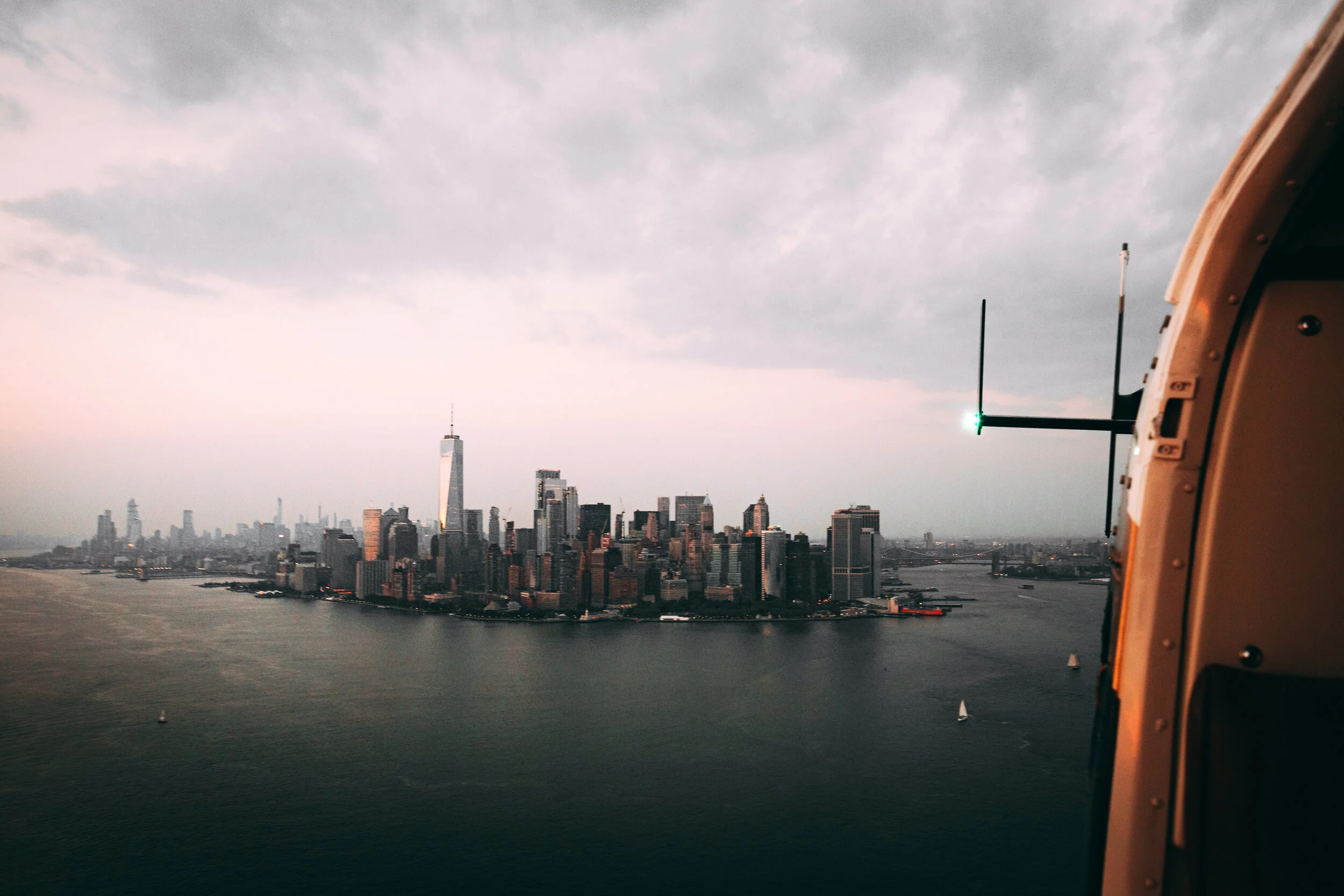 New York City Skyline sunset from Helicopter