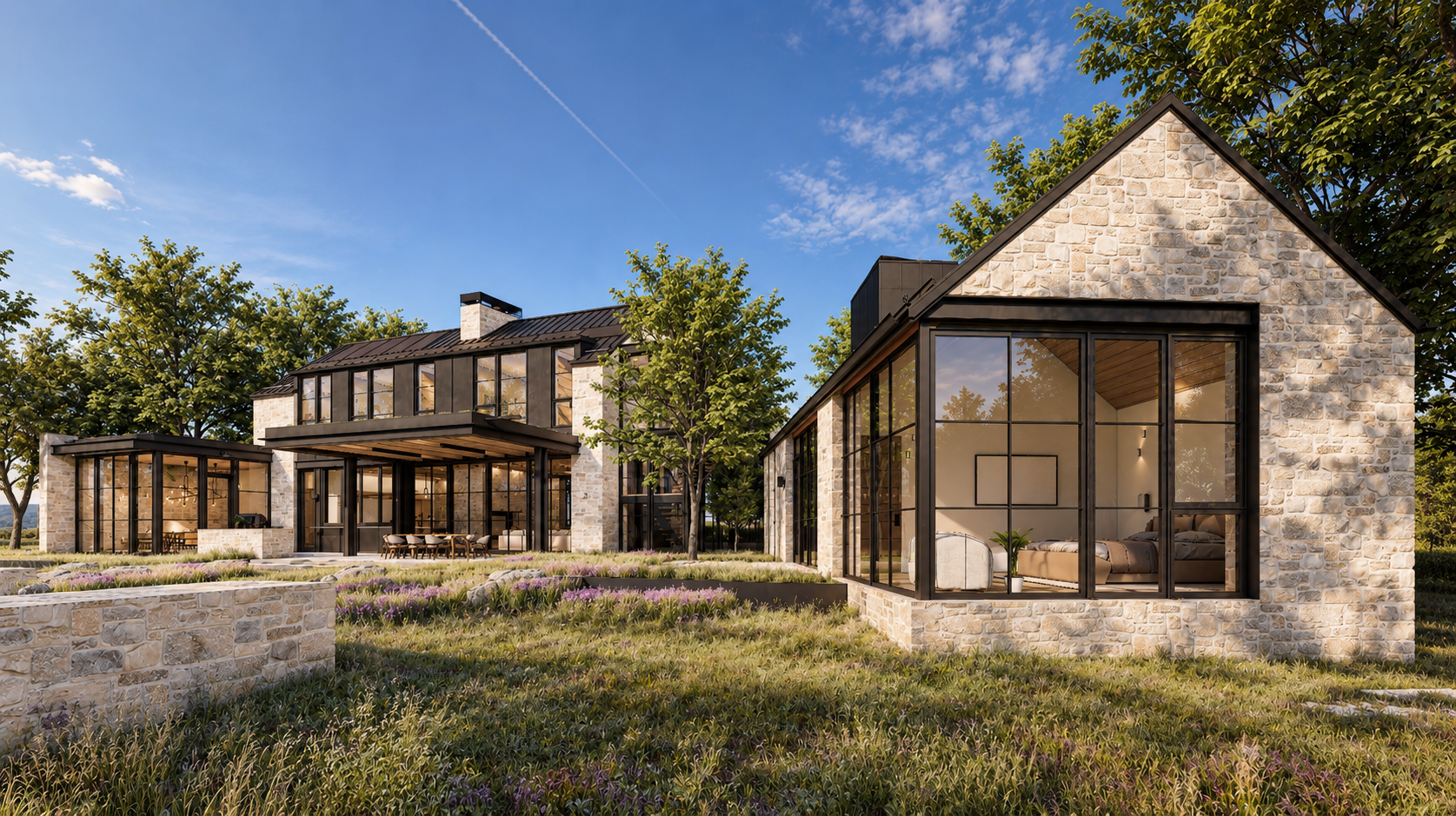 Contemporary Stone-and-Glass Meadow Residence.png
