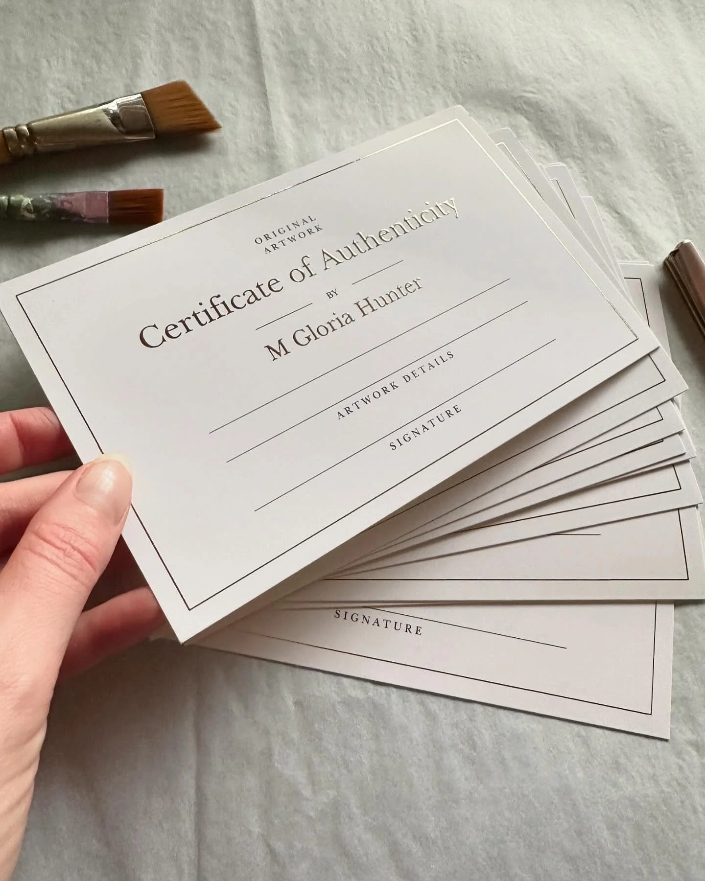 A personalized option of our popular gold foil #certificateofauthenticity card. I make these for those #artistbusiness that want a more customized touch ✨