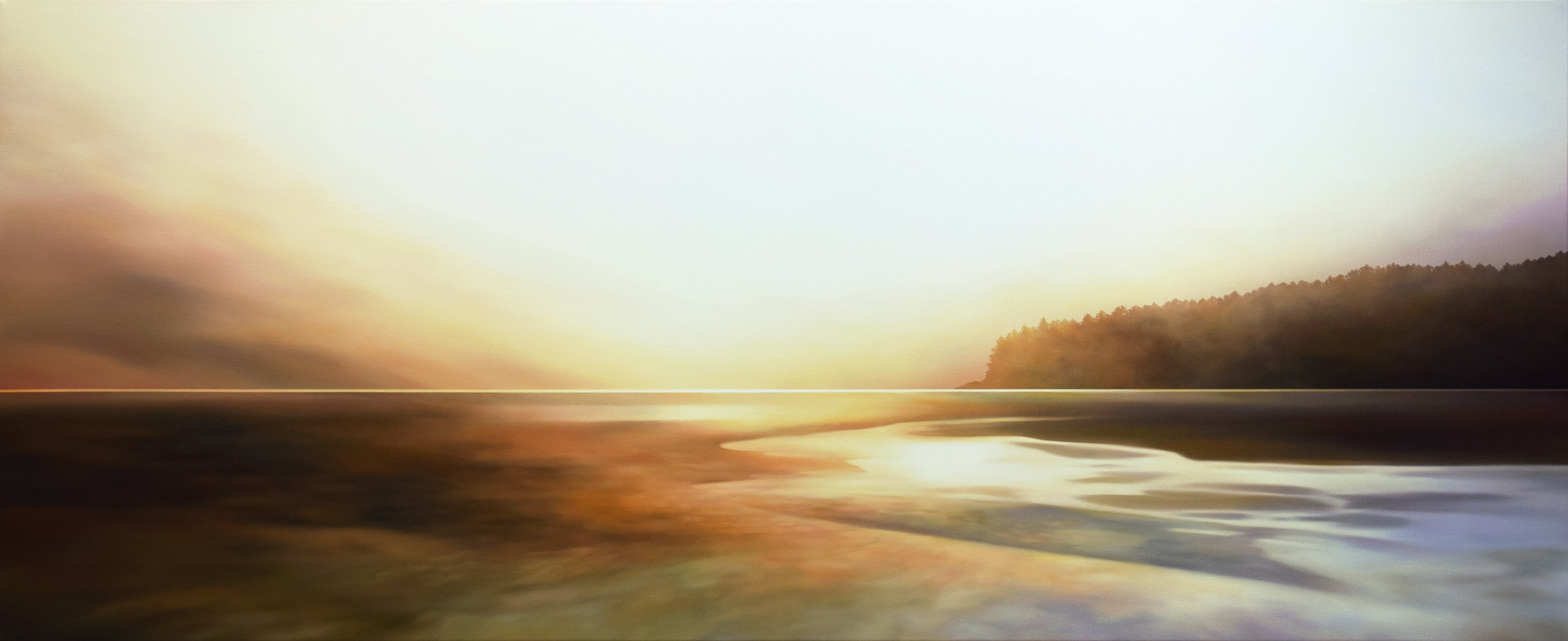 SUNLIT STILLNESS,
Oil on Canvas,
24" x 60",
For Sale at The Gallery at Mattick's Farm