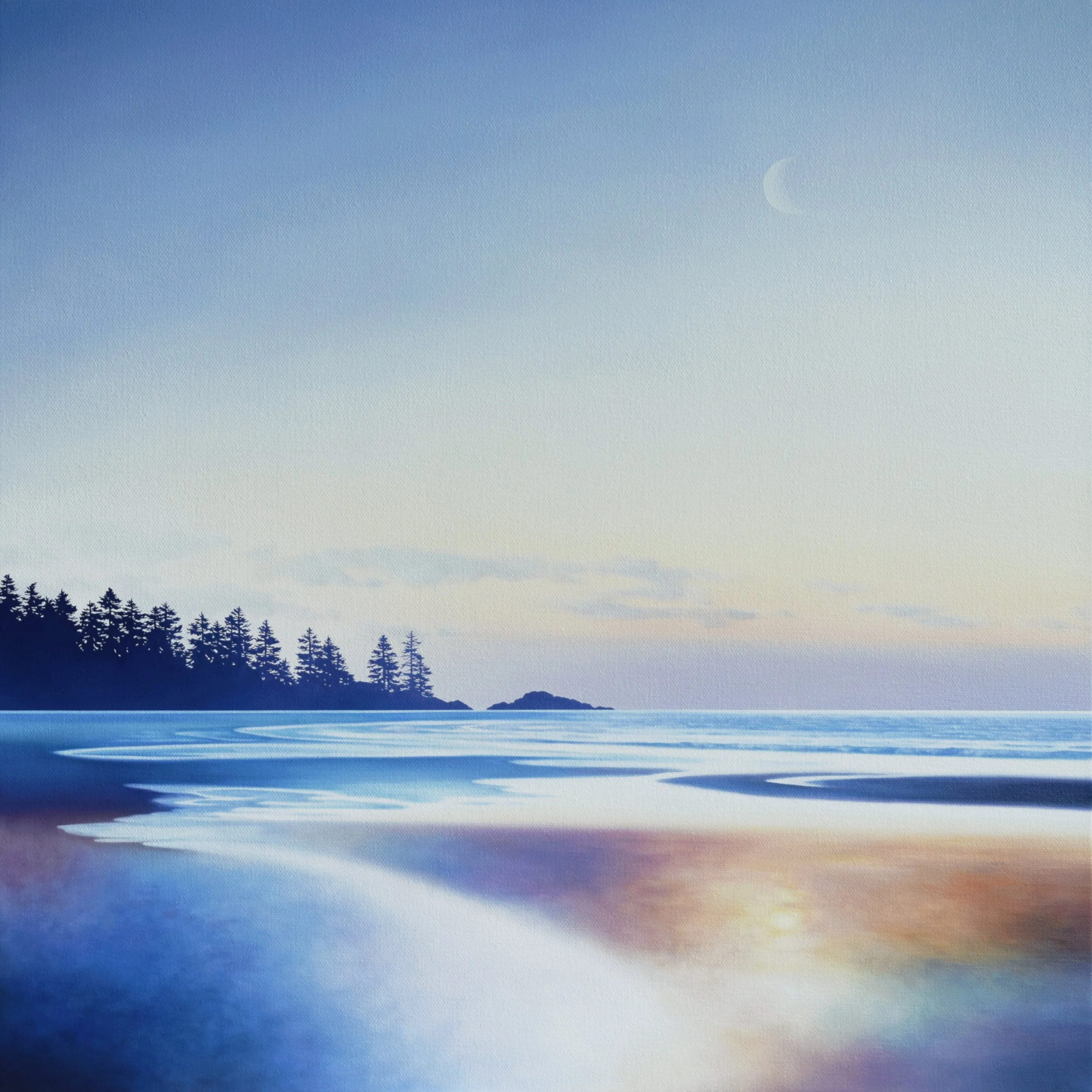 EVENING LIGHT ON THE SHORE,
Oil on Canvas,
20" x 20",
For Sale at Peninsula Gallery