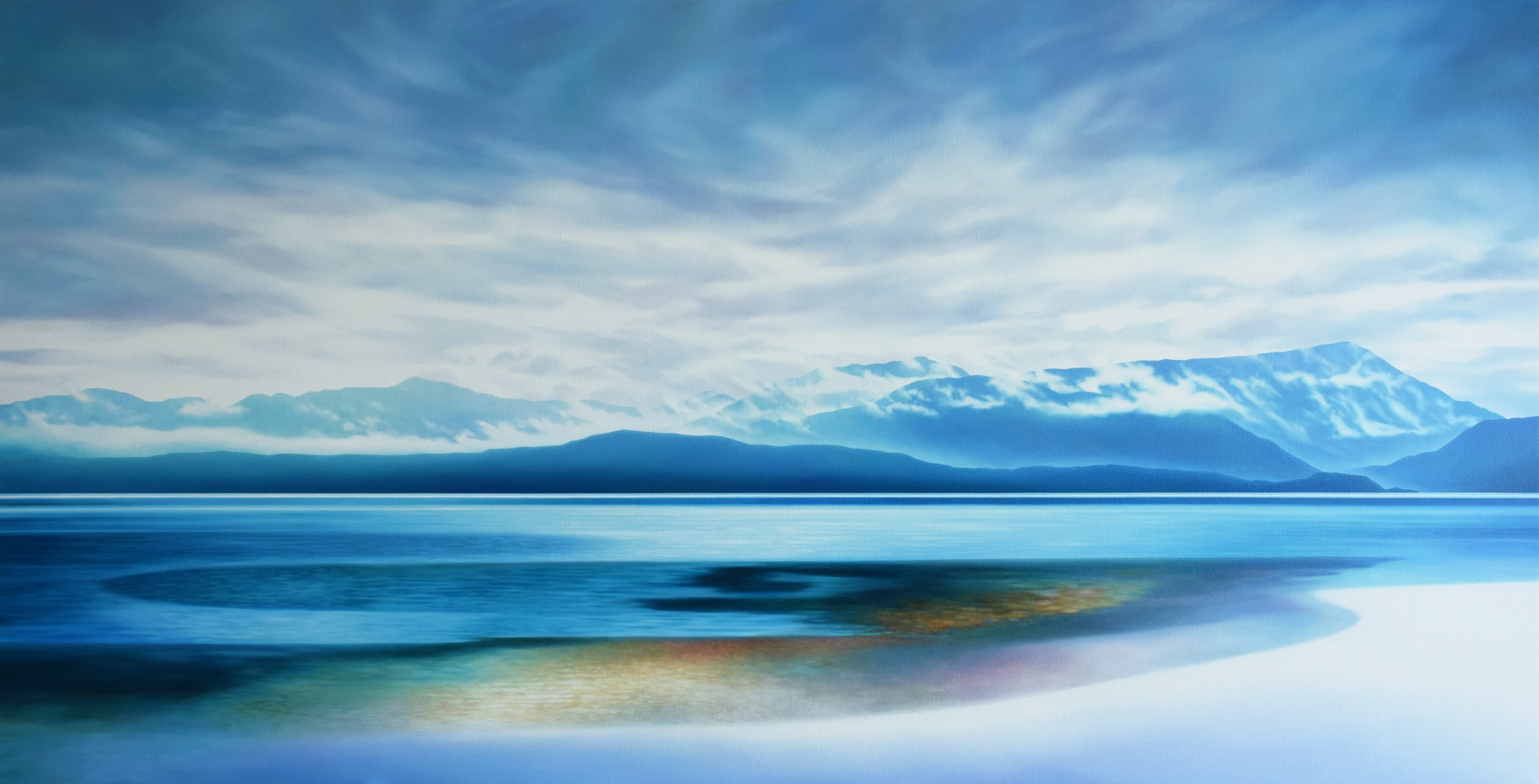 ACROSS THE BLUE,
Oil on Canvas,
30" x 60",
For Sale at The Gallery at Mattick's Farm