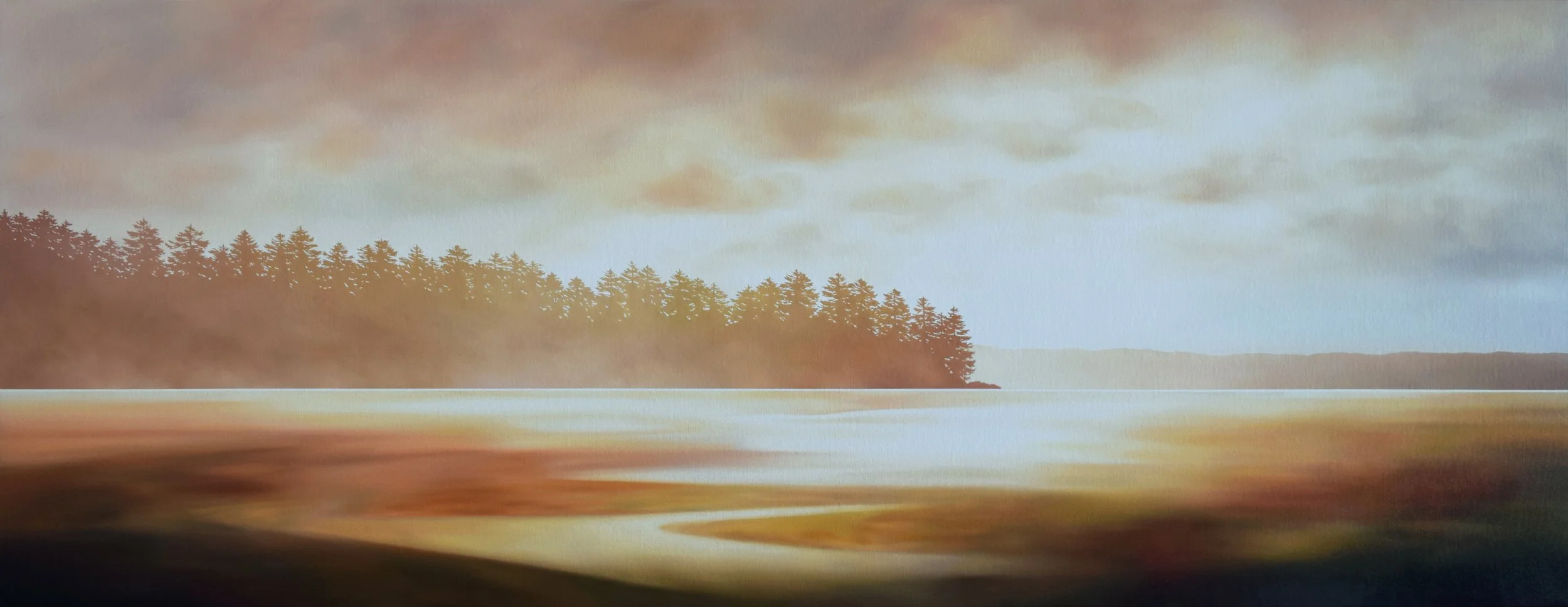 FIRST LIGHT,
Oil on Canvas,
18" x 48",
For Sale at Peninsula Gallery